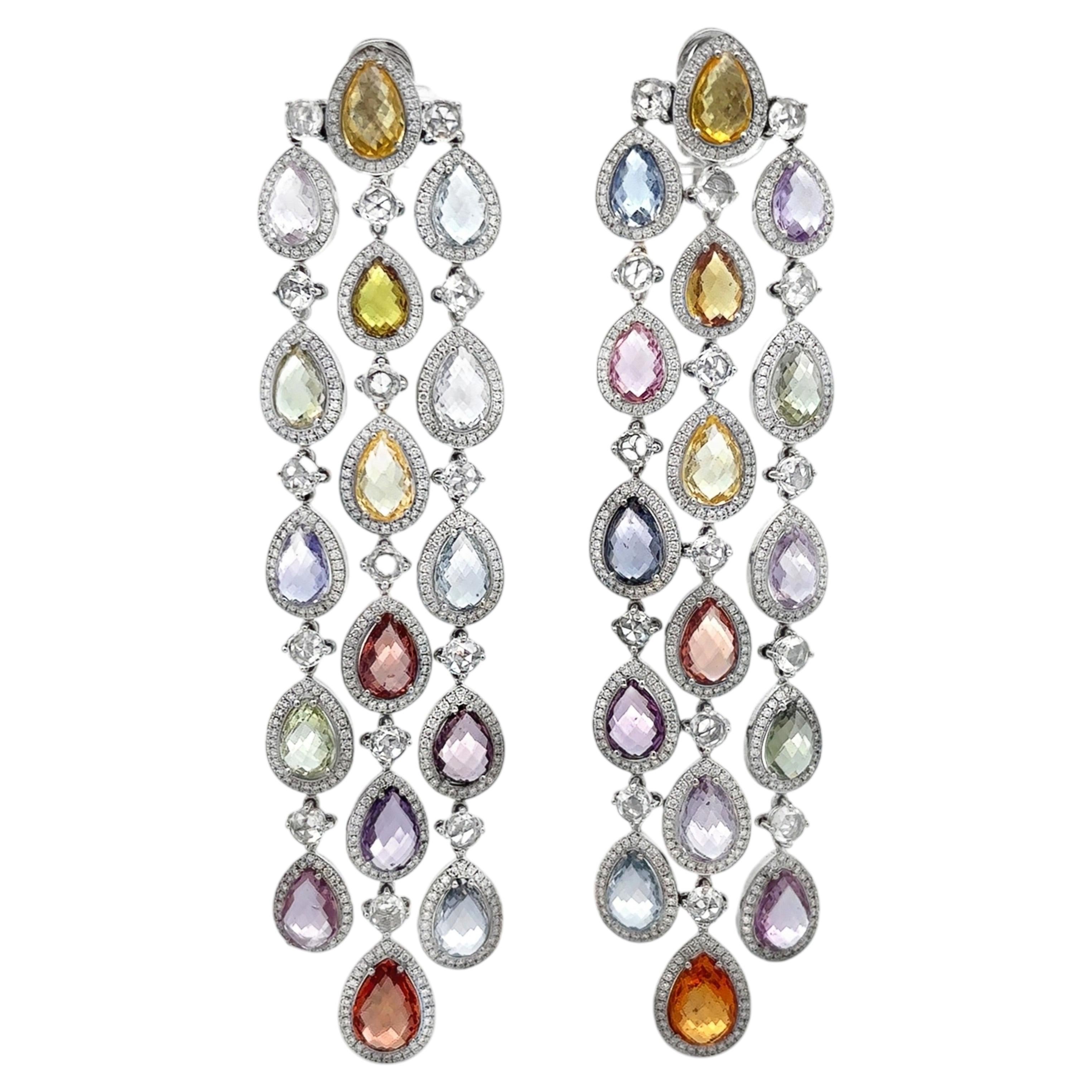 Chopard Multi Color Sapphire & Diamond Chandelier Earrings