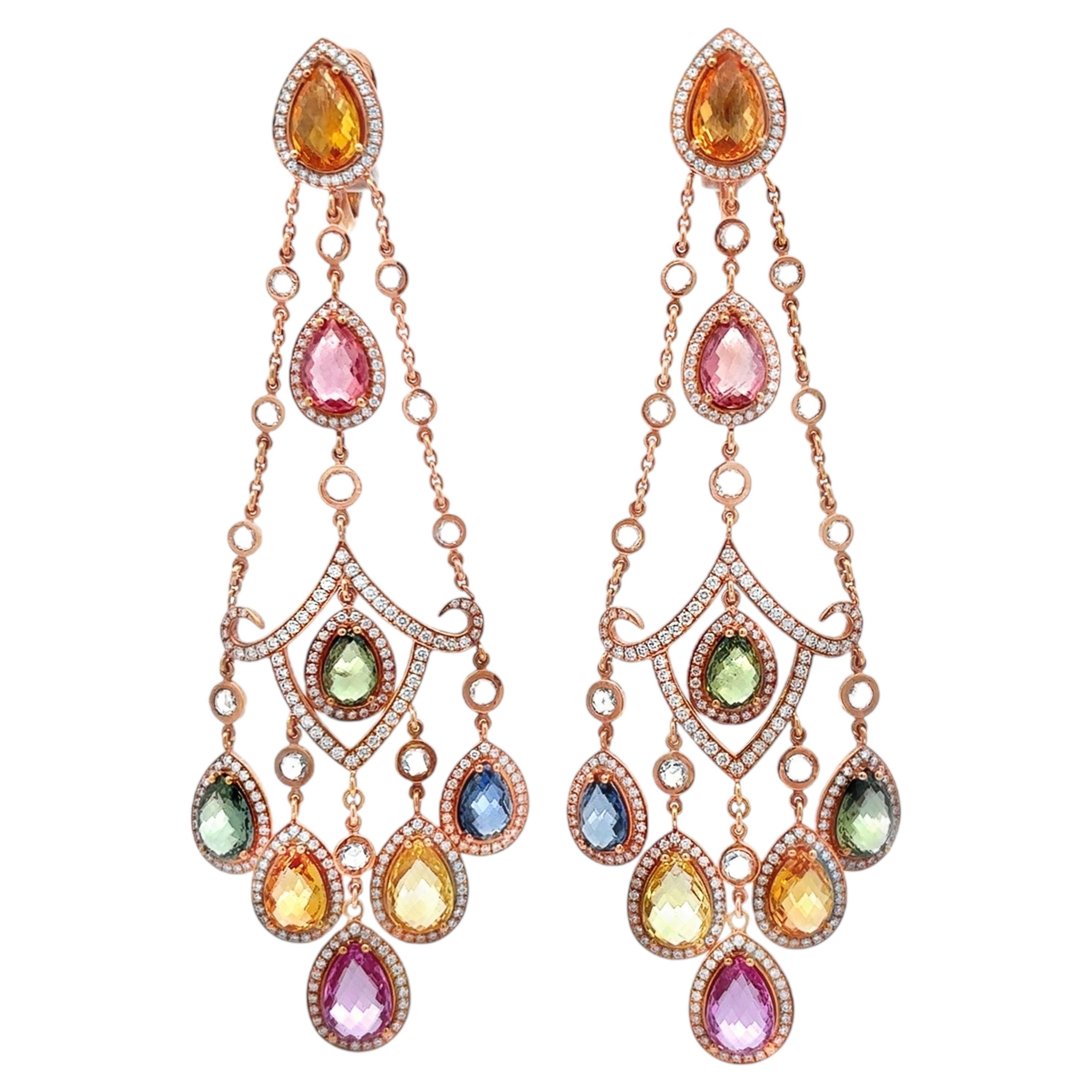 Chopard Multi Color Sapphire & Diamond Chandelier Earrings