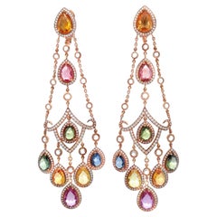 Chopard Multi Color Sapphire & Diamond Chandelier Earrings