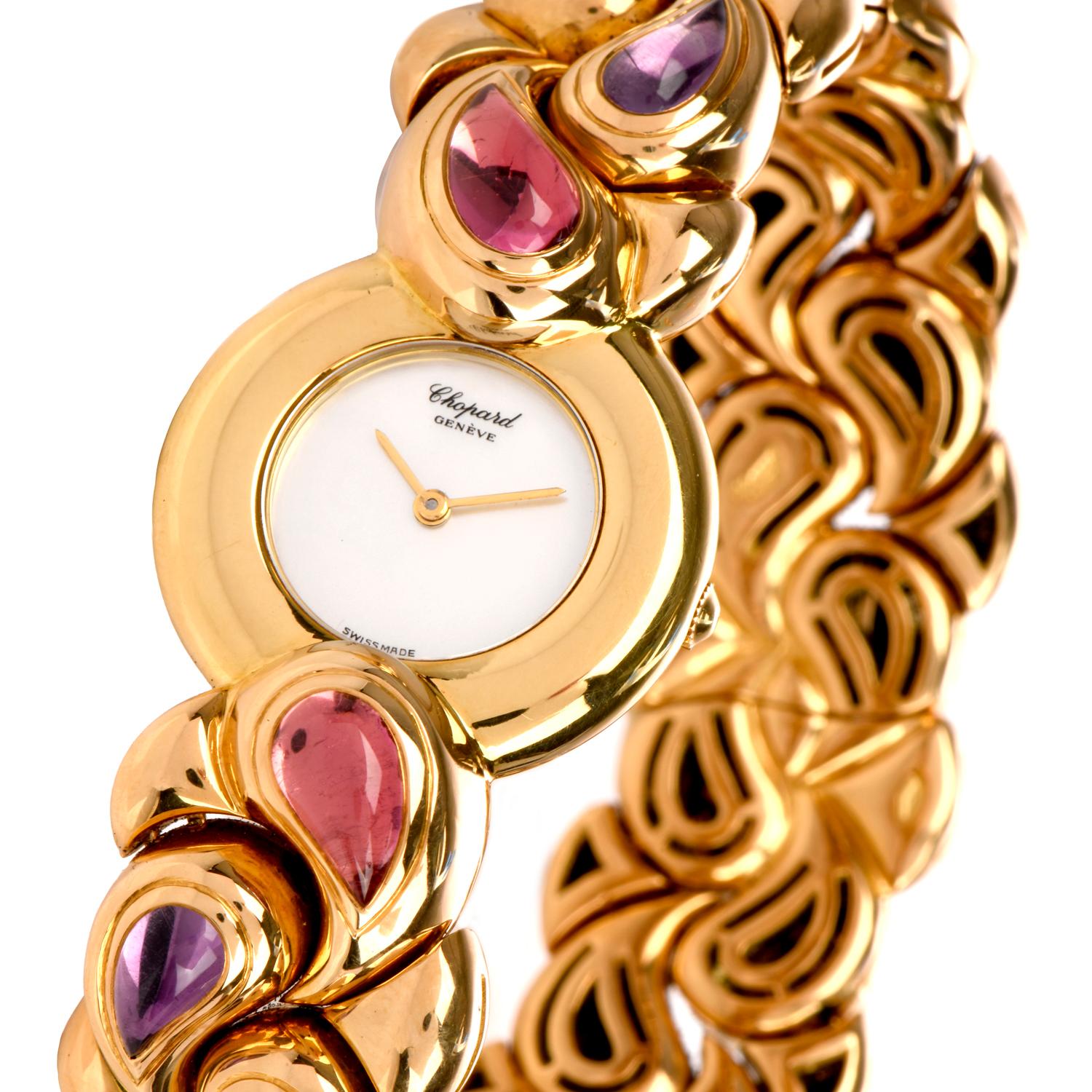 Chopard Multi Stone 18 Karat Gold Collectible Ladies Watch In Excellent Condition In Miami, FL