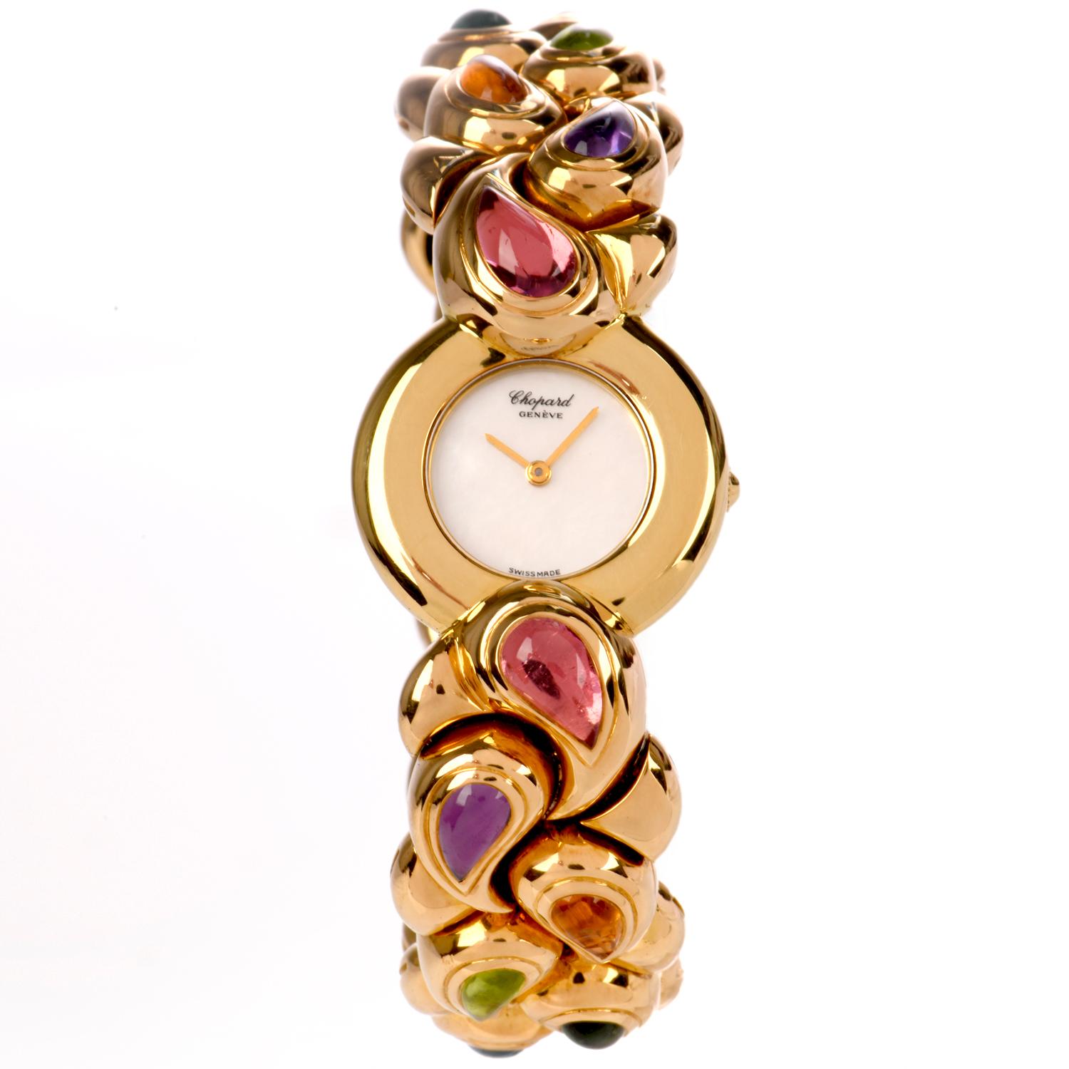 Women's or Men's Chopard Multi Stone 18 Karat Gold Collectible Ladies Watch