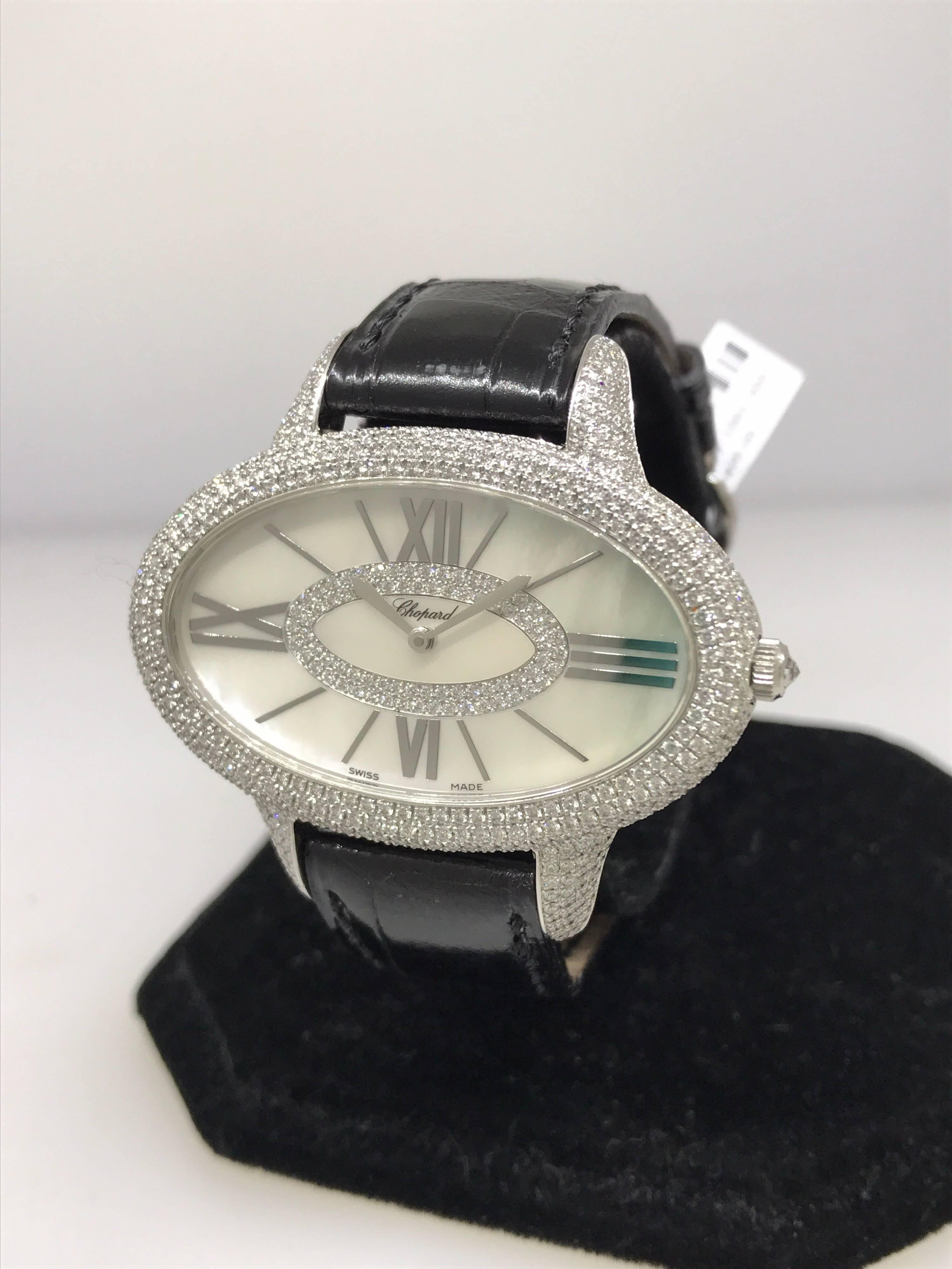 Chopard Oblong Boutique Edition Oval Classique Lady's Watch

Model Number 13/9131-1001

100% Authentic 

Brand New

Comes with original Chopard box, certificate of authenticity and warranty, and jewels manual

18 Karat White Gold

546 Diamonds on