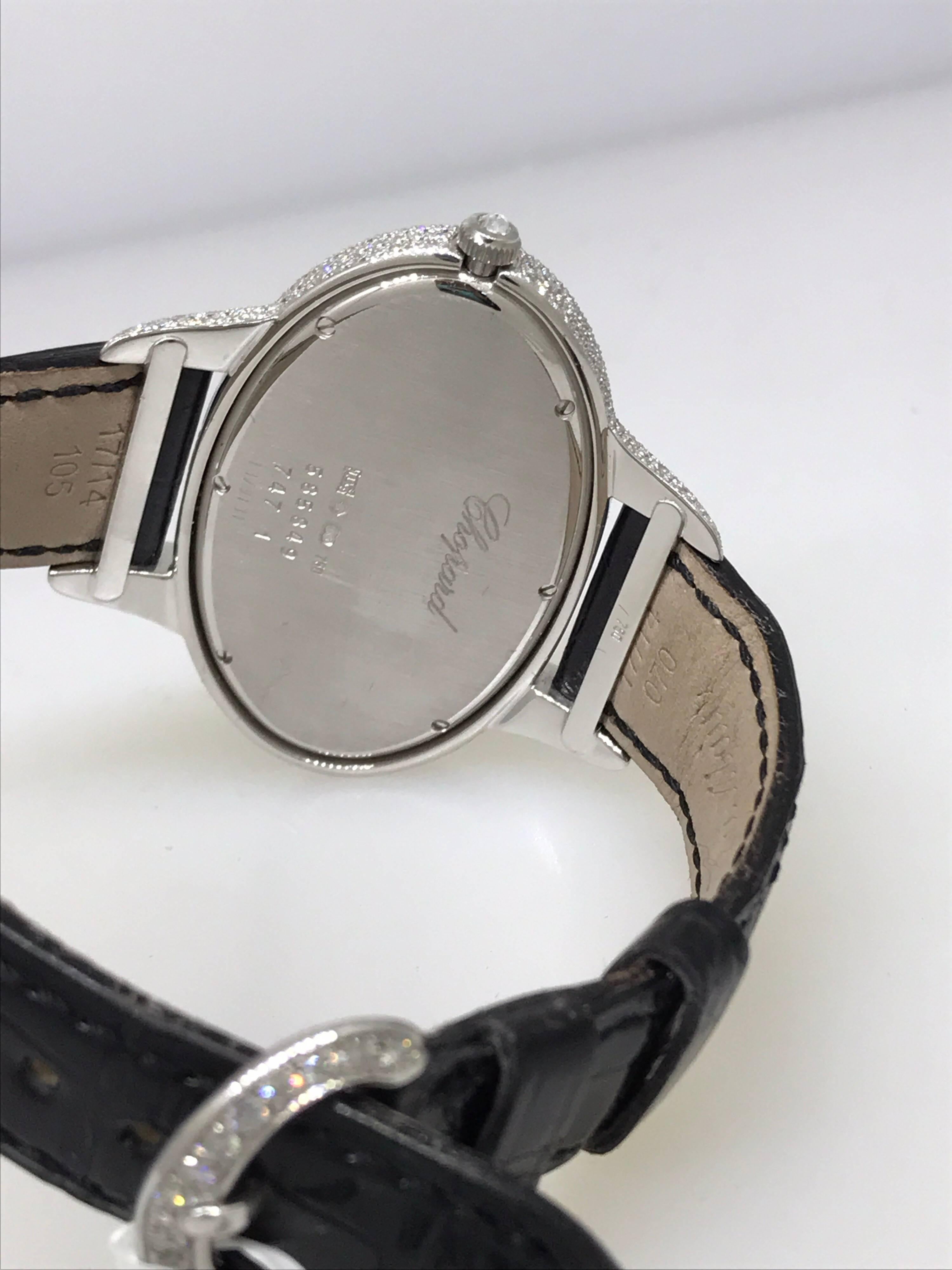 Chopard Oblong Boutique Edition Oval Classique Pave Diamond Leather Ladies Watch For Sale 2