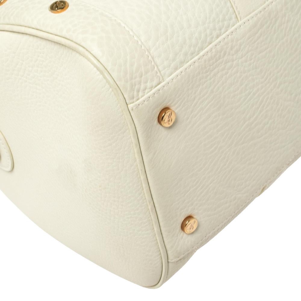 Chopard Off White Pebbled Leather Studded Boston Bag 5