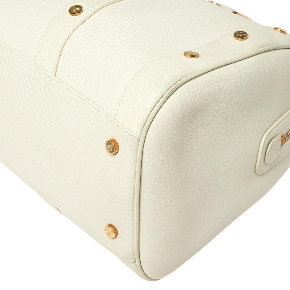 Chopard Off White Pebbled Leather Studded Boston Bag 2