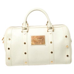 Chopard Off White Pebbled Leather Studded Boston Bag