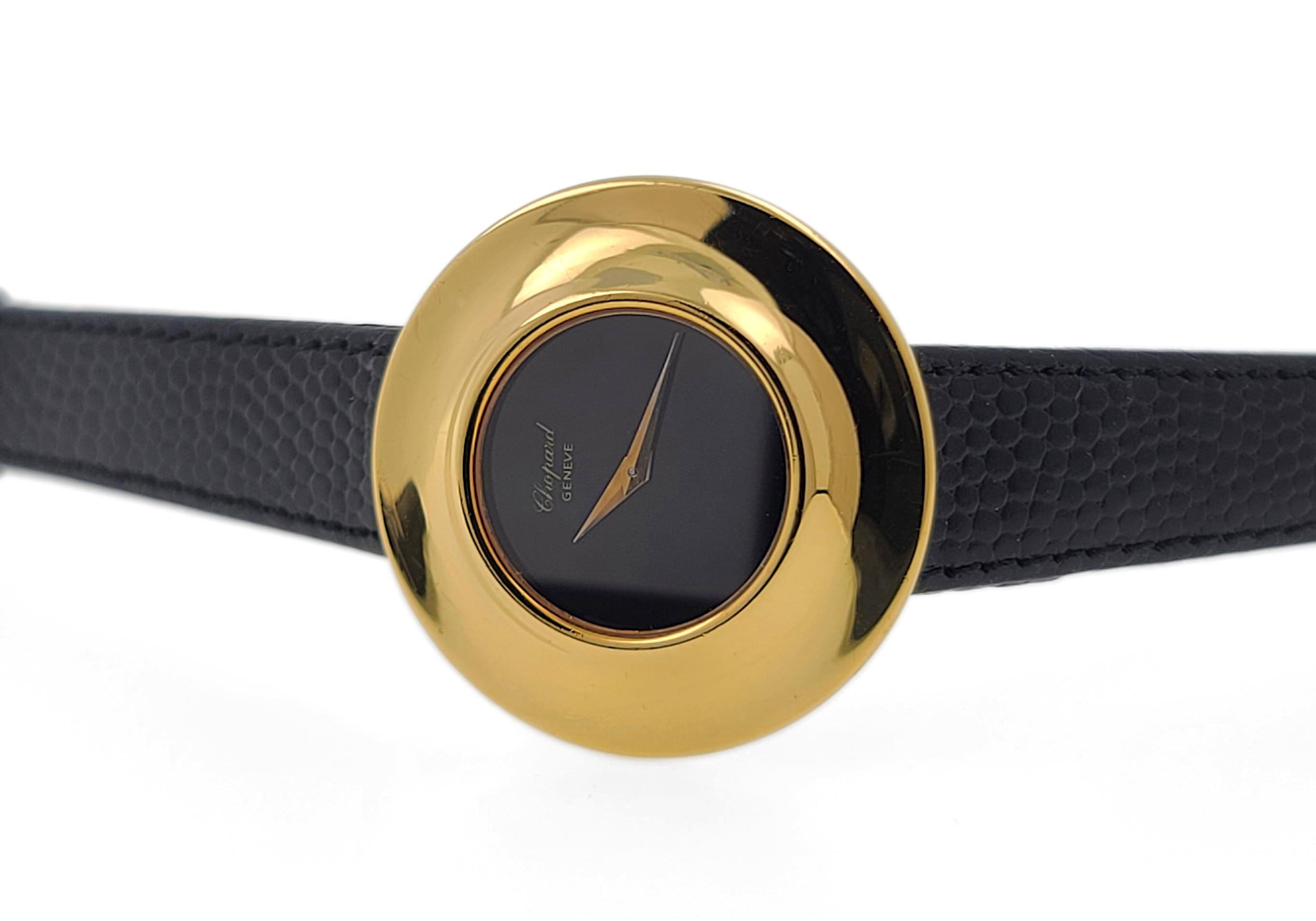 Taille ronde Chopard Onyx Dial 1970 Large 18k Yellow Gold Rare Flying Saucer Disco Volante Ju