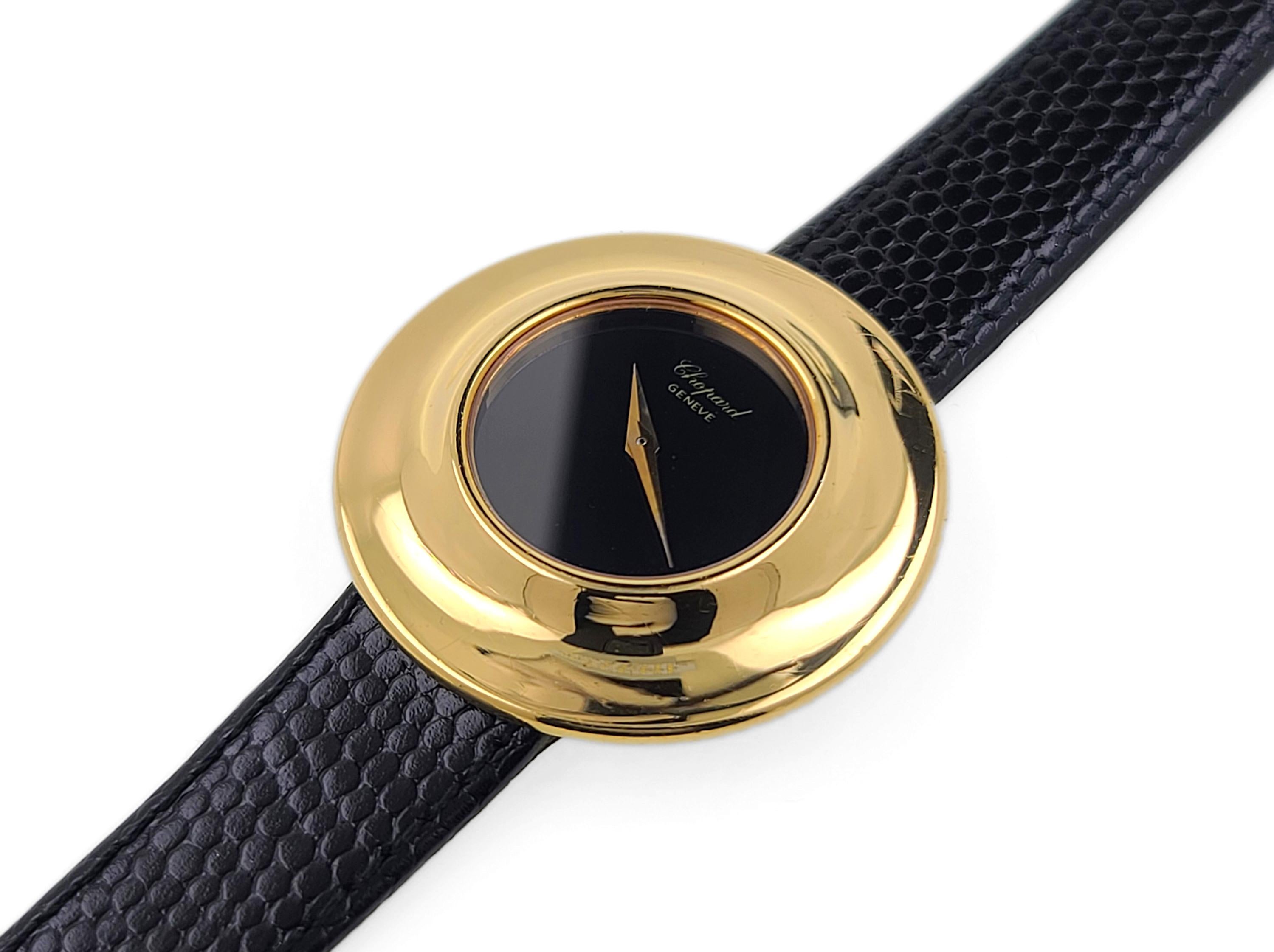 Round Cut Chopard Onyx Dial 1970 Large 18k Yellow Gold Rare Flying Saucer Disco Volante Ju