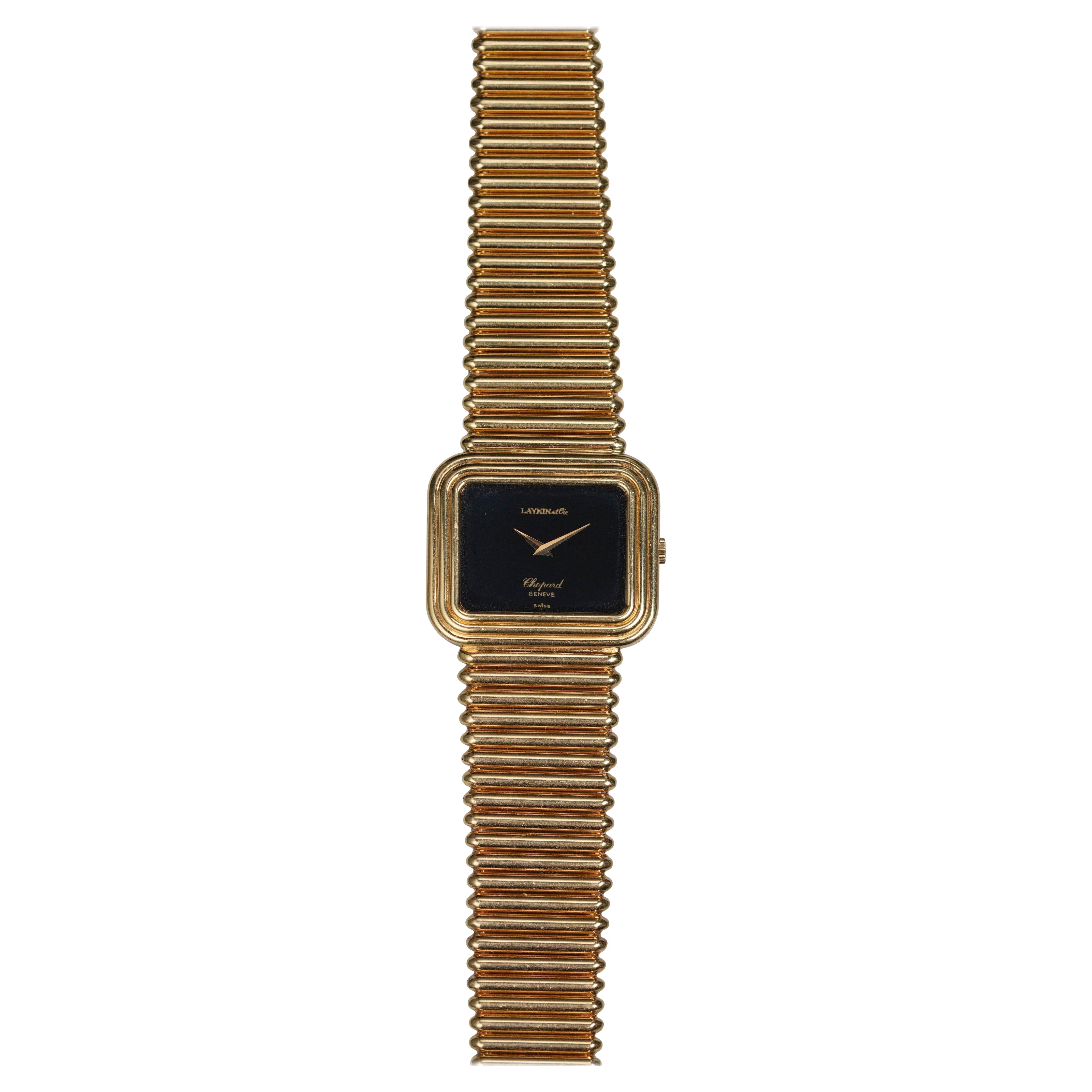 Reloj Chopard Onyx Laykin & Co estampado en oro amarillo de 18 quilates, años 70