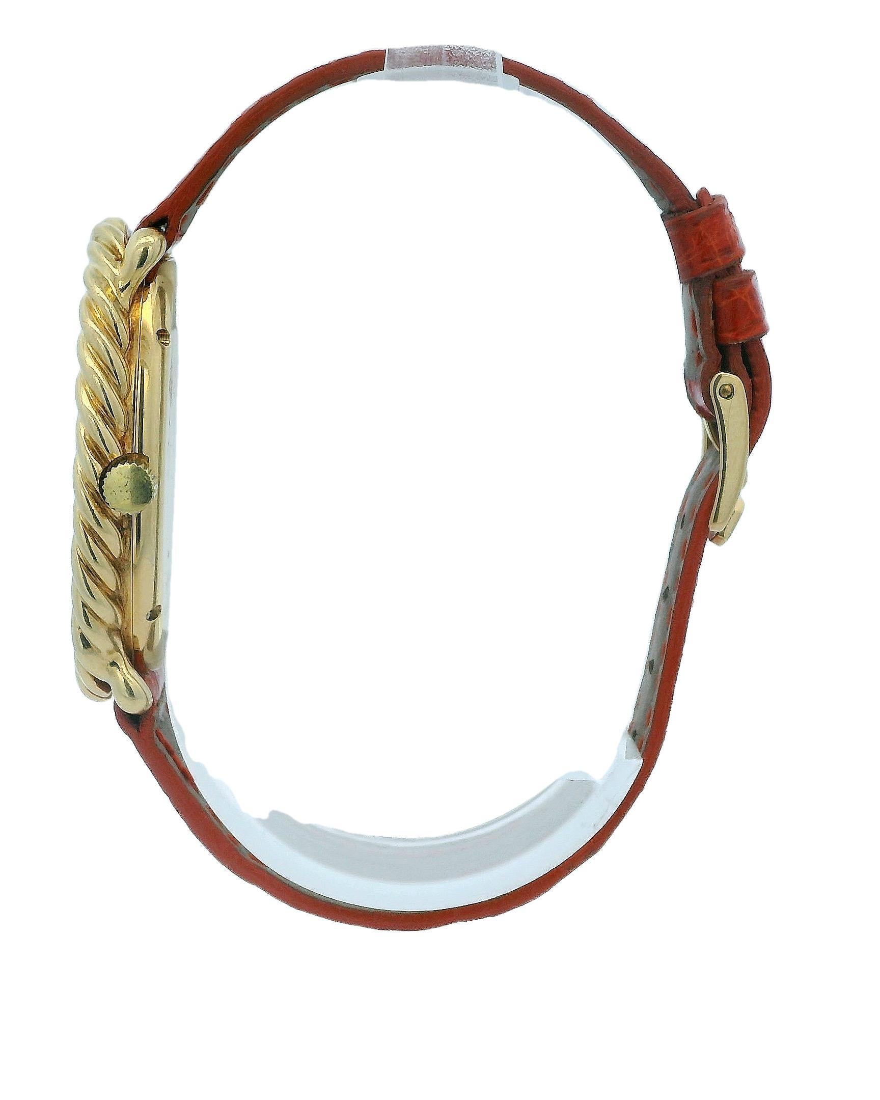 Chopard Cassa ovale scanalata Quadrante arancione e Cinturino personalizzato in vendita 1