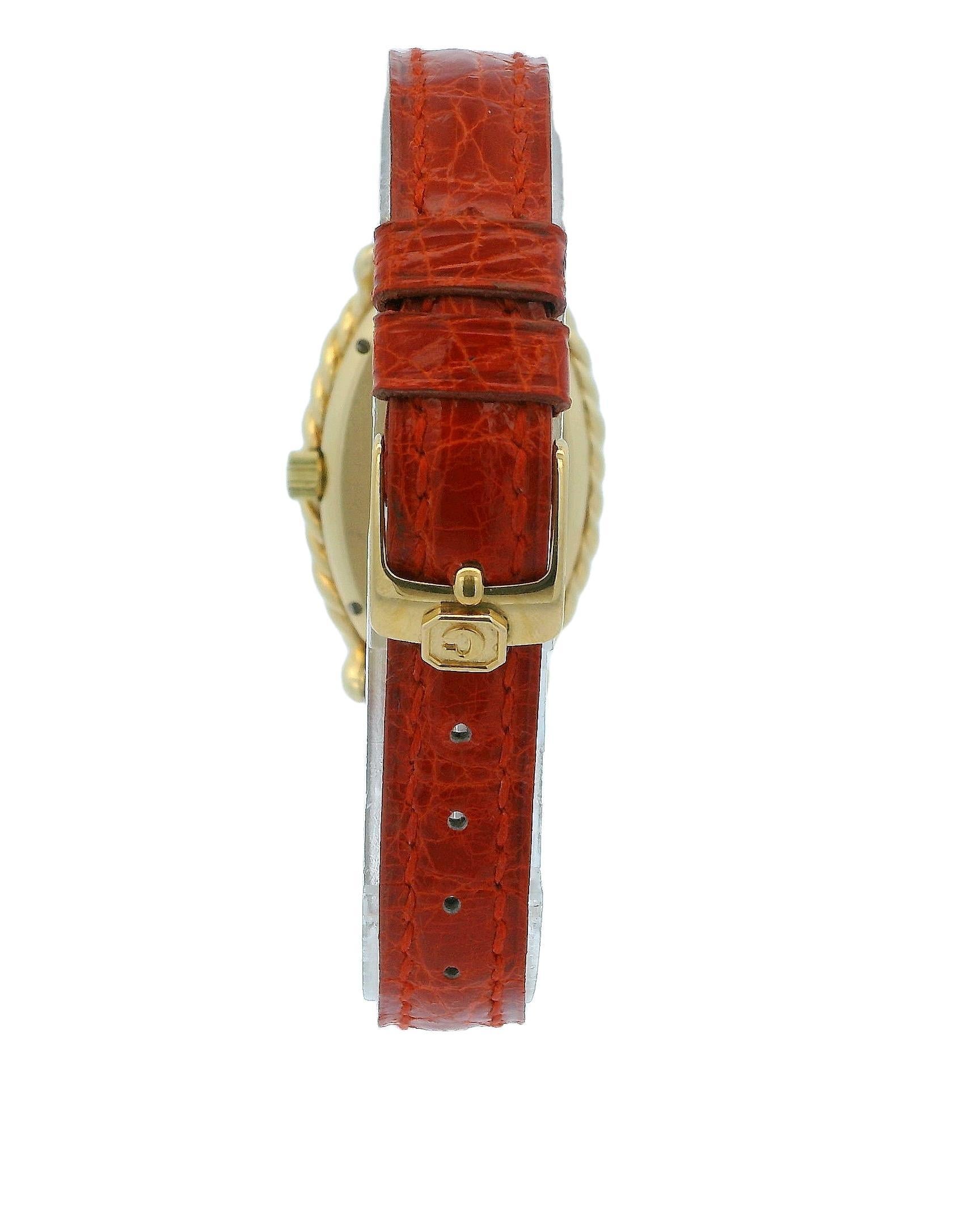 Chopard Cassa ovale scanalata Quadrante arancione e Cinturino personalizzato in vendita 2