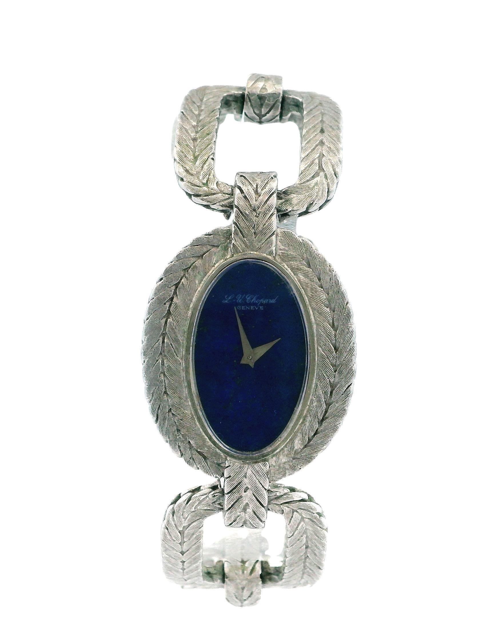 chopard oval lapis zifferblatt cush shp herringbone link brac 18kw im Angebot 3