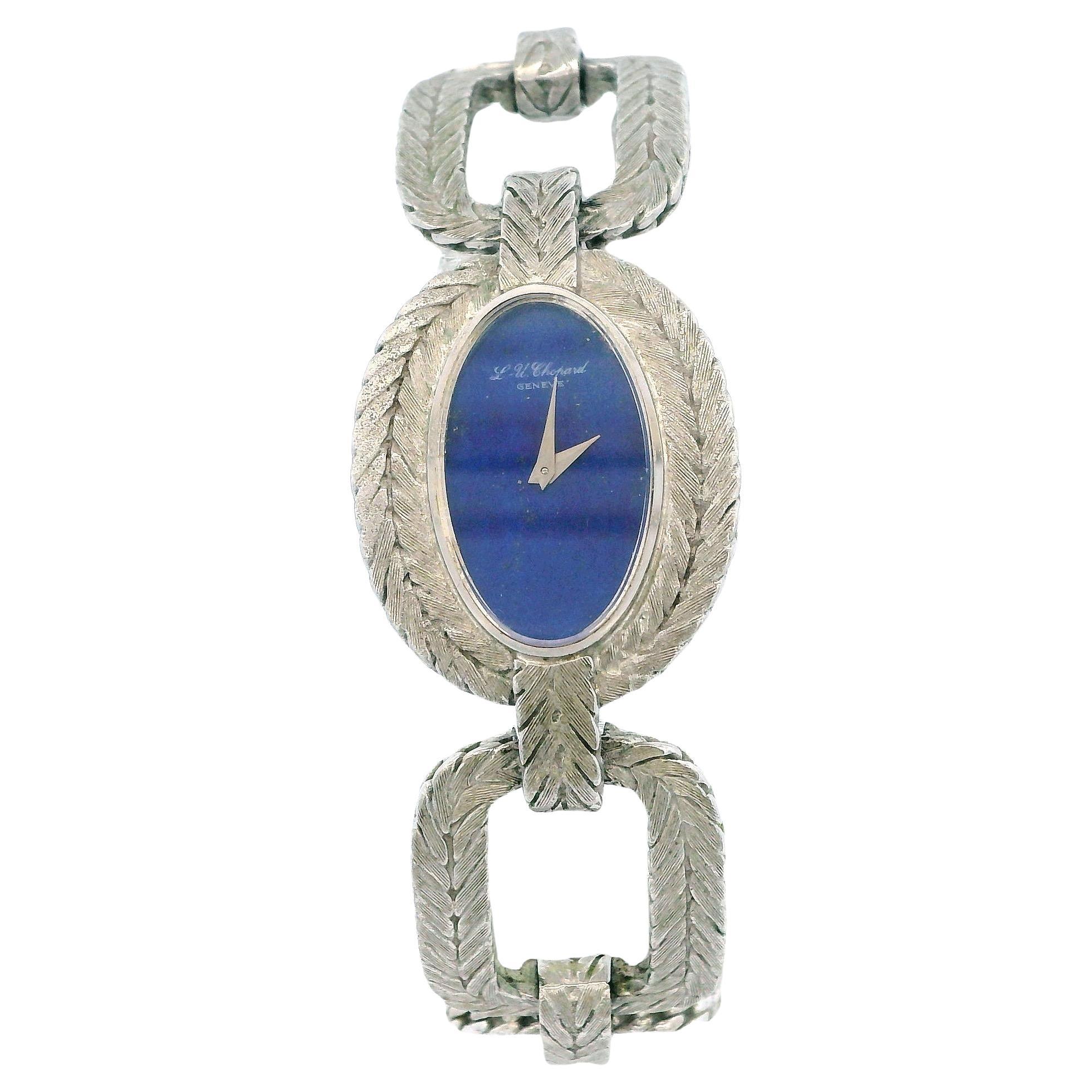 chopard oval lapis zifferblatt cush shp herringbone link brac 18kw im Angebot