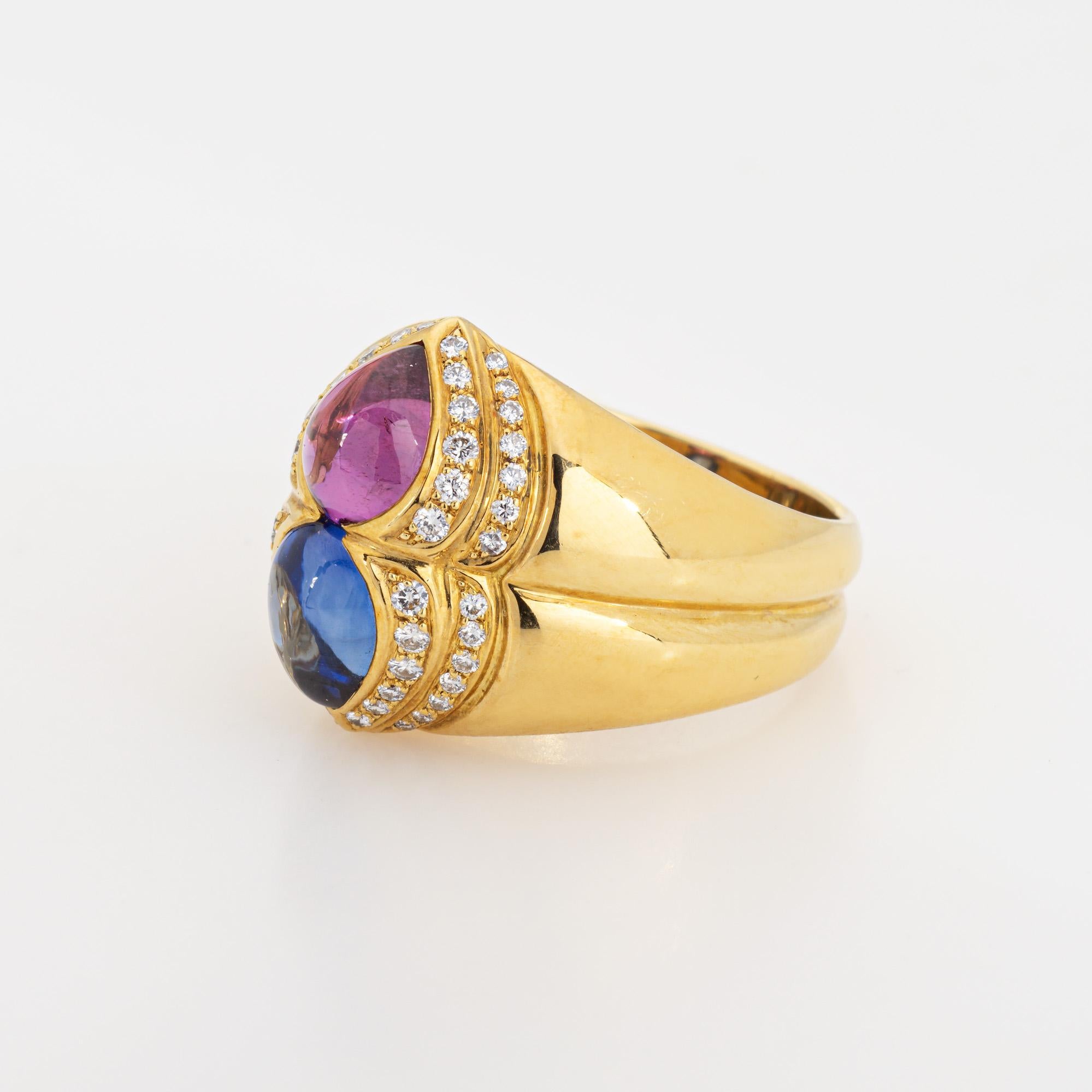 Cabochon Chopard Pink Blue Sapphire Ring Diamond Estate 18k Yellow Gold Sz 6 Band Signed For Sale
