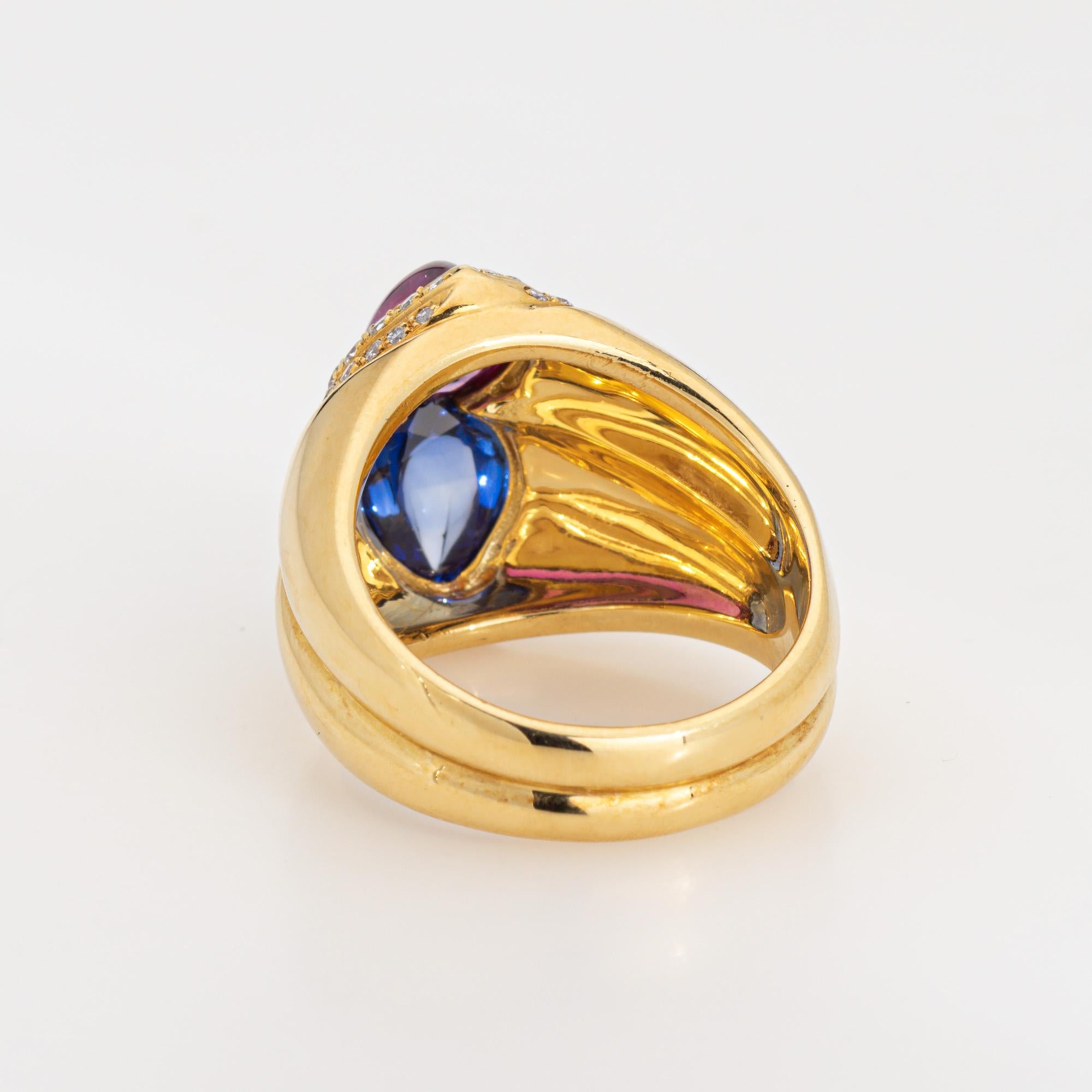 Chopard Pink Blue Sapphire Ring Diamond Estate 18k Yellow Gold Sz 6 Band Signed In Good Condition In Torrance, CA