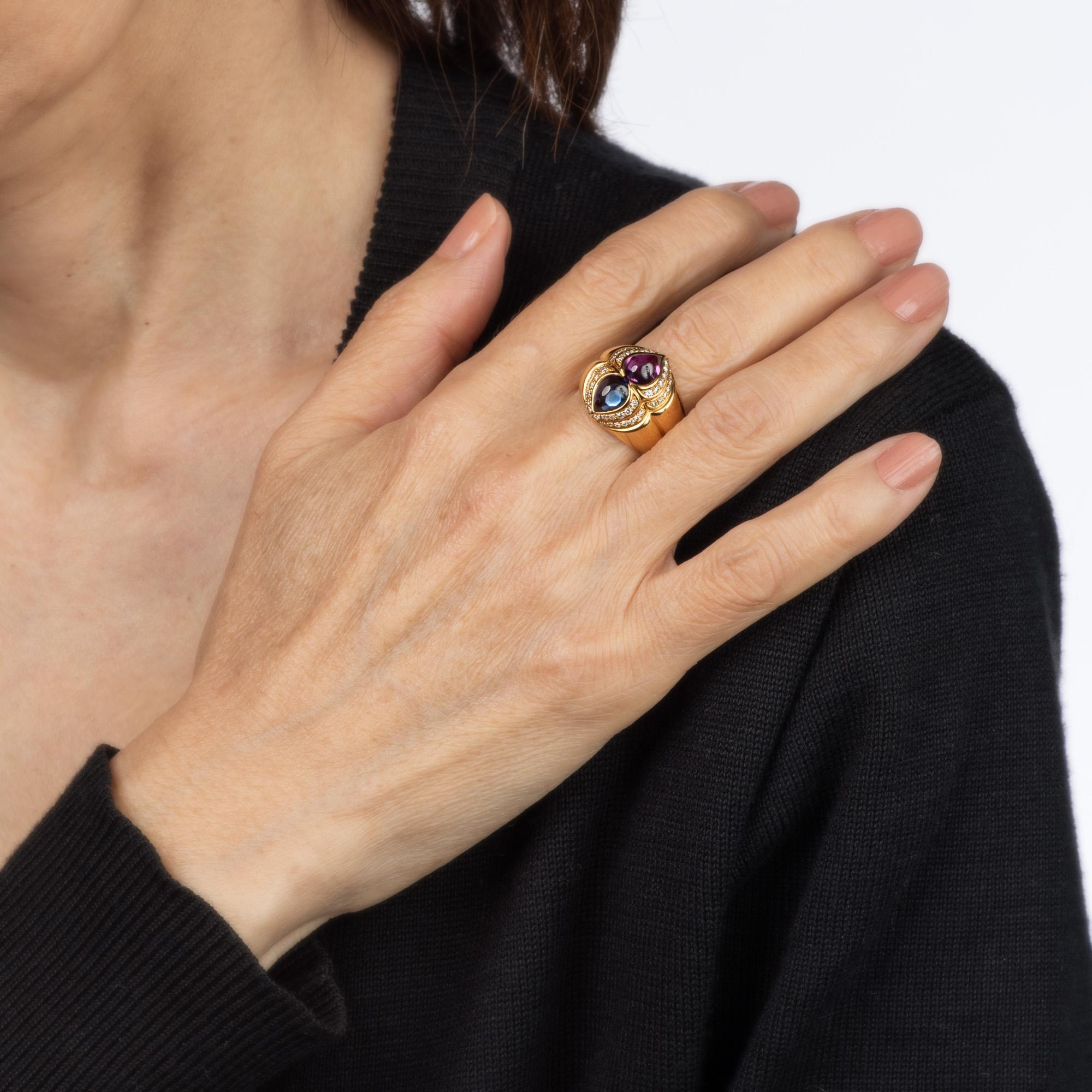Chopard Rosa Blauer Saphir Ring Diamant Nachlass 18k Gelbgold Gr. 6 Band Signiert Damen