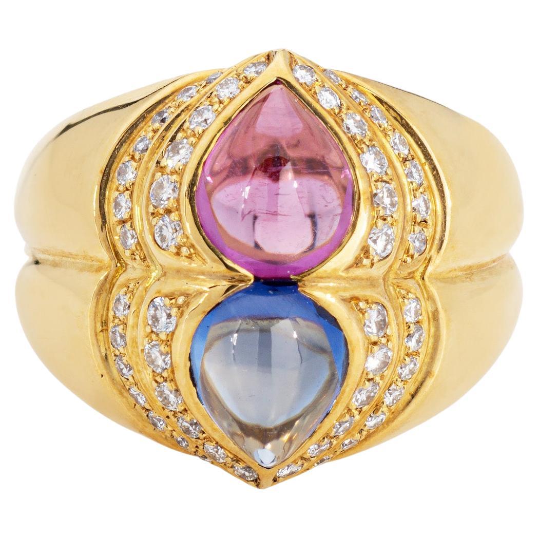 Chopard Rosa Blauer Saphir Ring Diamant Nachlass 18k Gelbgold Gr. 6 Band Signiert