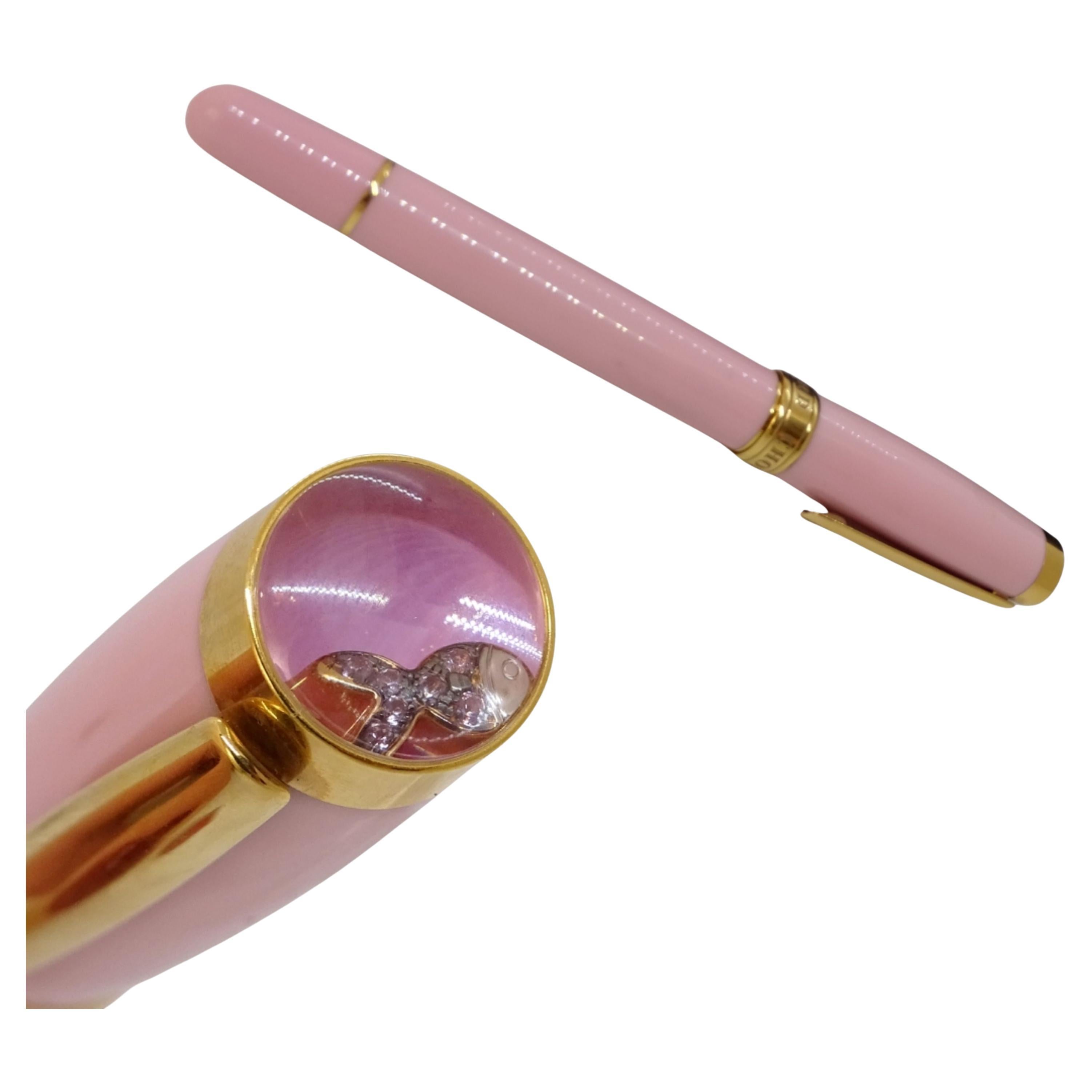 Chopard Pink Diamants “Happy fish” ballpoint pen pink resin, gold plated