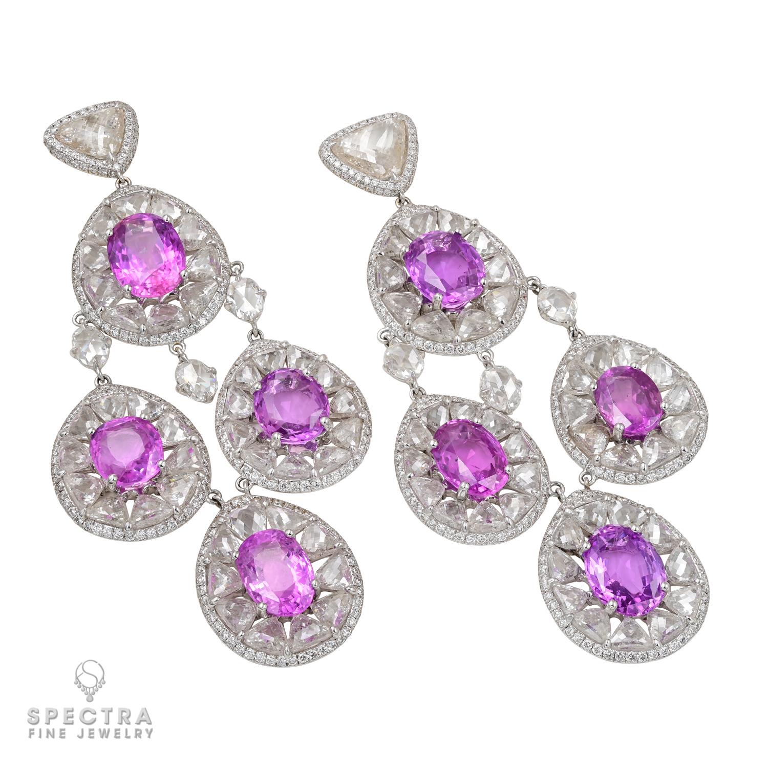 Introducing the epitome of elegance and sophistication - these Pink Sapphire Diamond Chandelier Earrings by Chopard, a dazzling testament to refined craftsmanship and timeless design. Crafted with meticulous precision, each earring is a harmonious