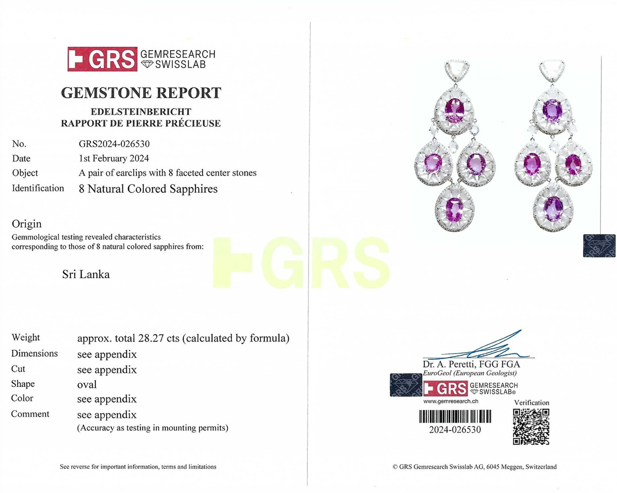 Oval Cut GRS Certified Chopard Ceylon Pink Sapphire Diamond Chandelier Earrings For Sale