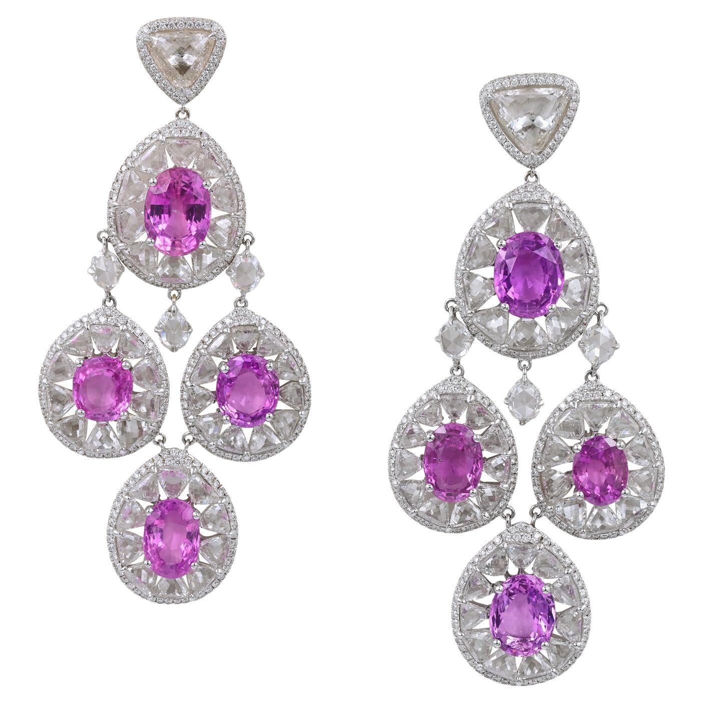 Boucles d'oreilles chandelier Chopard Ceylan saphir rose saphir diamant certifié GRS en vente