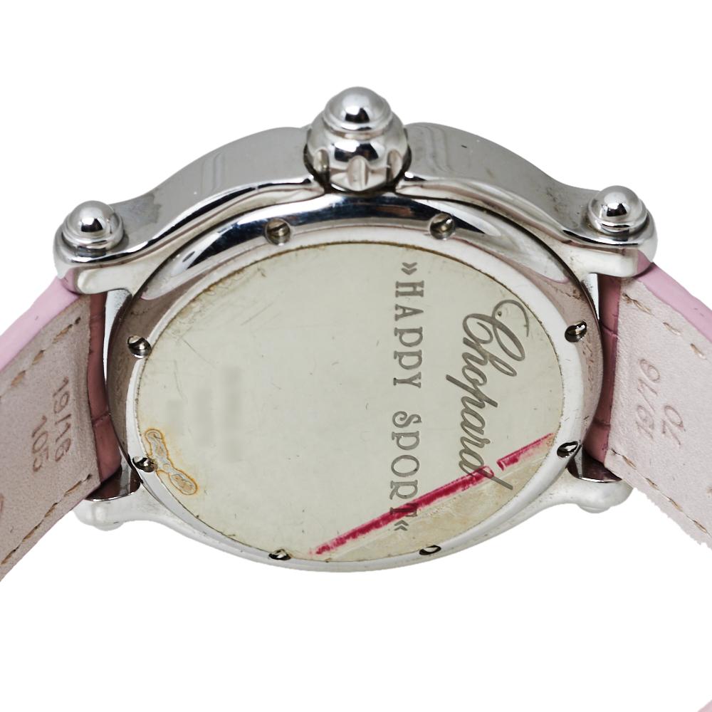 Chopard Pink Stainless Steel Diamonds Love Happy Sport Women's Wristwatch 38 MM In Good Condition In Dubai, Al Qouz 2