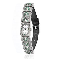 Chopard Platinum Deco Diamond And Green Emerald Watch
