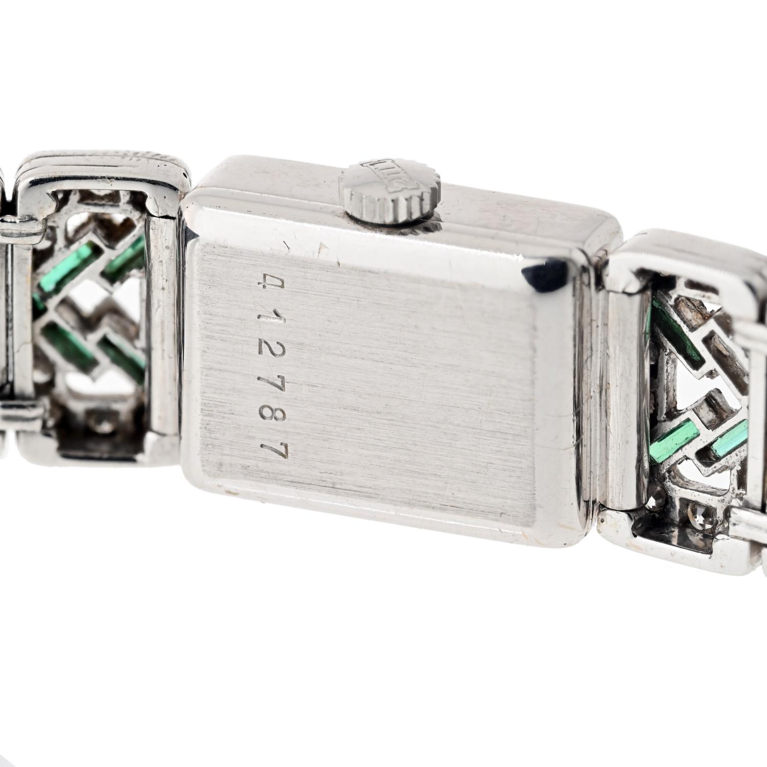 Women's Chopard Platinum Deco Diamond And Green Emerald Watch For Sale