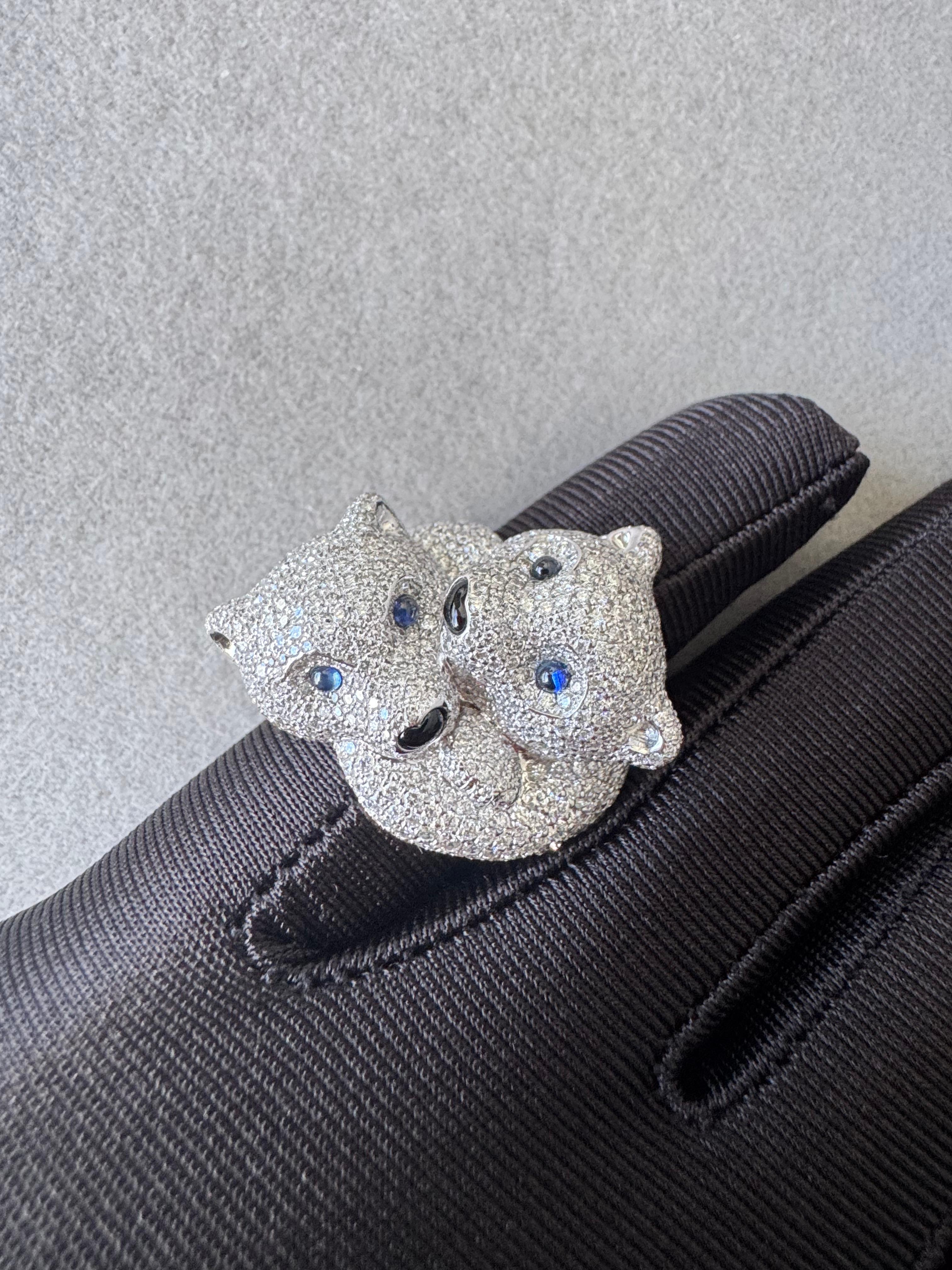 Chopard Polar Bears Diamond Pave Set Blue Sapphire Black Onyx White Gold Ring 4