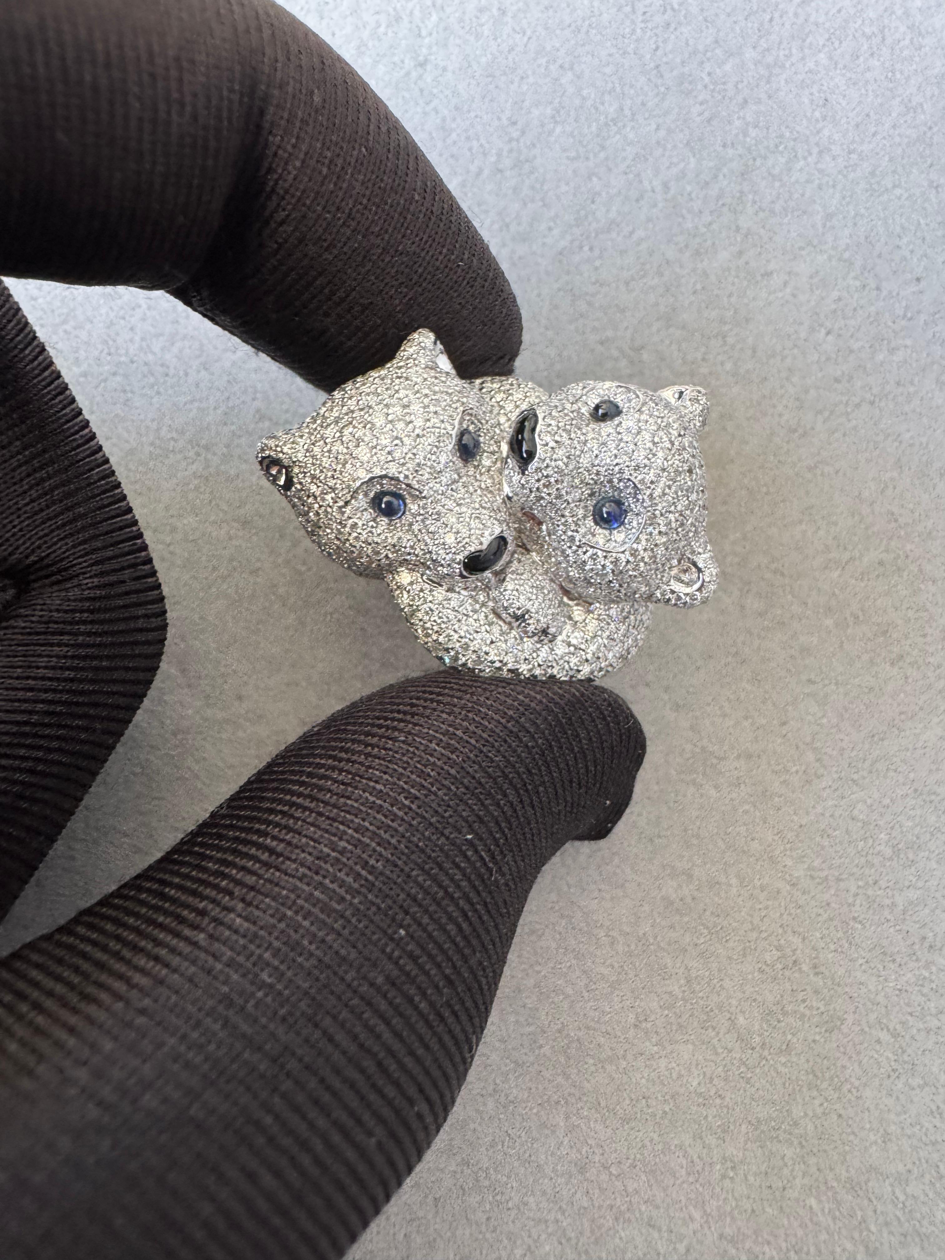 Chopard Polar Bears Diamond Pave Set Blue Sapphire Black Onyx White Gold Ring 8