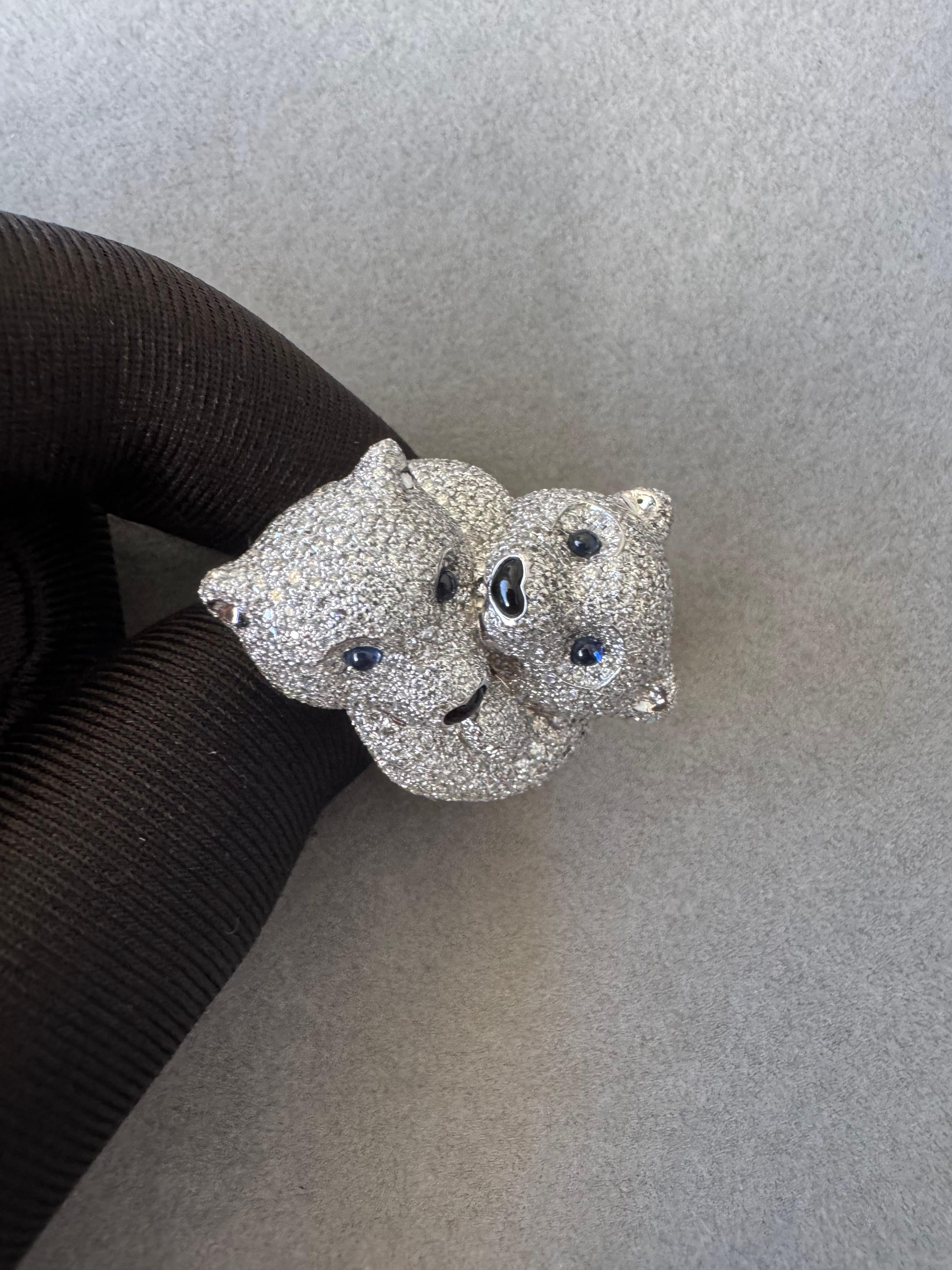 Chopard Polar Bears Diamond Pave Set Blue Sapphire Black Onyx White Gold Ring 10