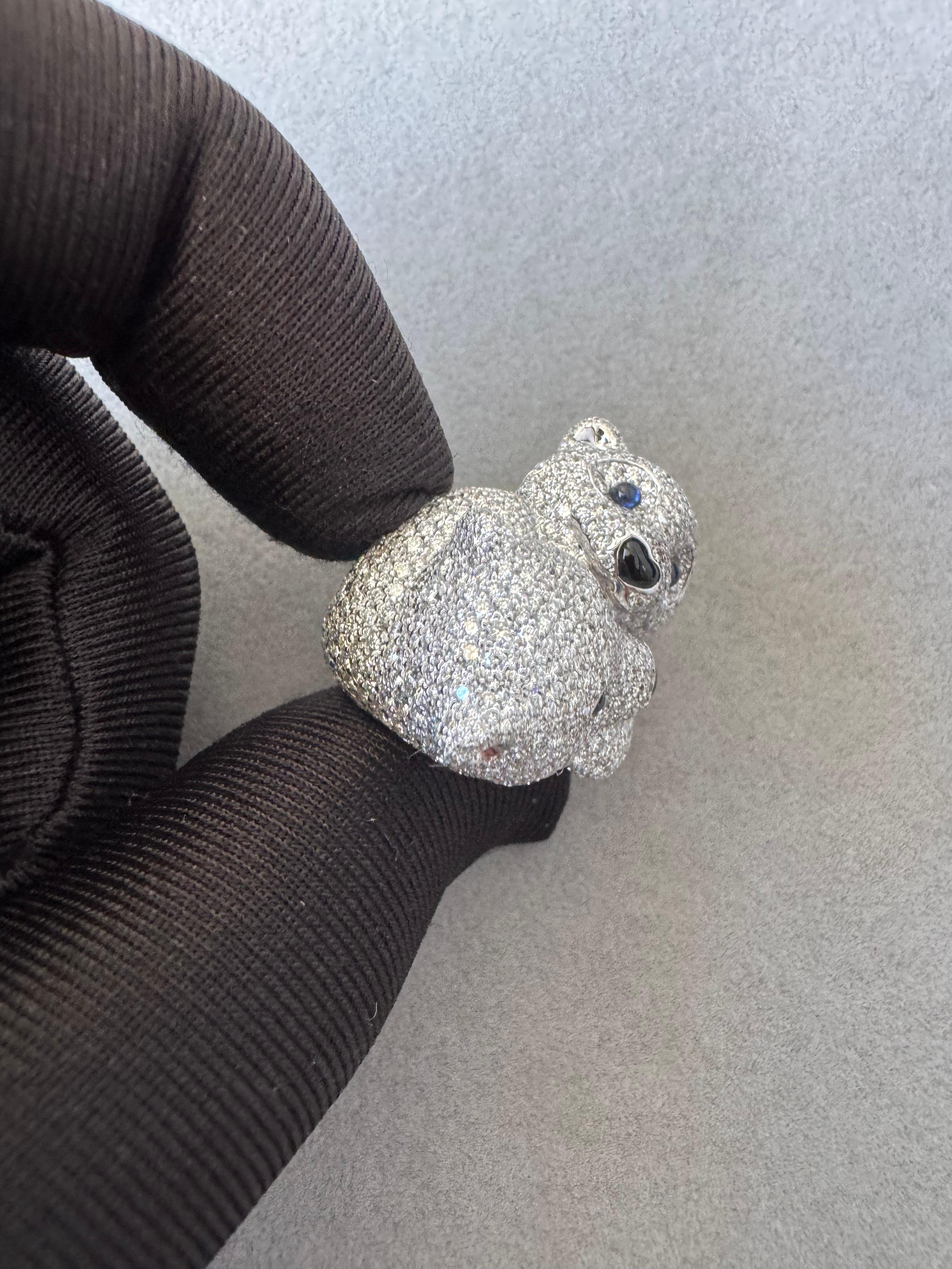 Chopard Polar Bears Diamond Pave Set Blue Sapphire Black Onyx White Gold Ring 11