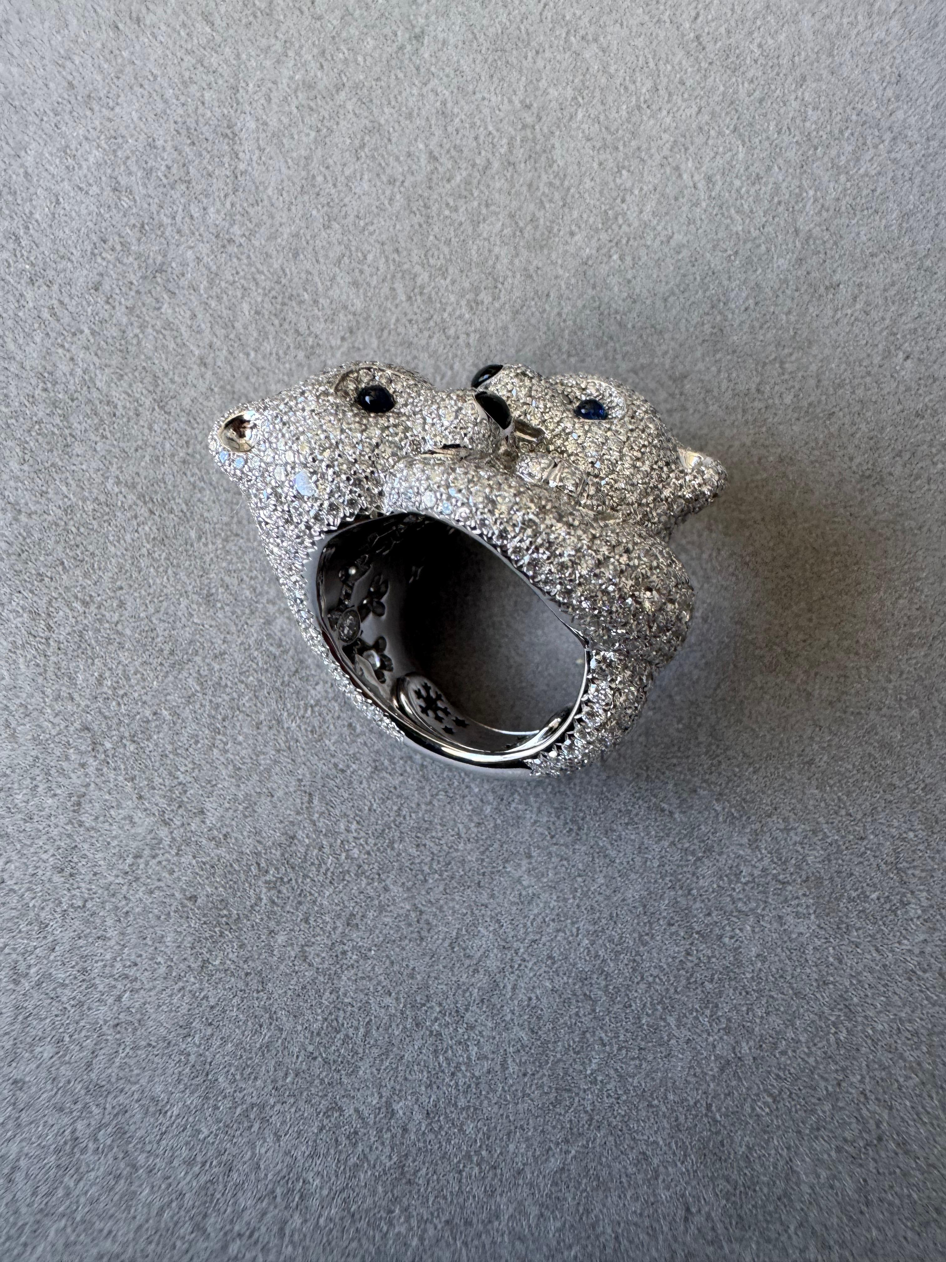 Chopard Polar Bears Diamond Pave Set Blue Sapphire Black Onyx White Gold Ring 12