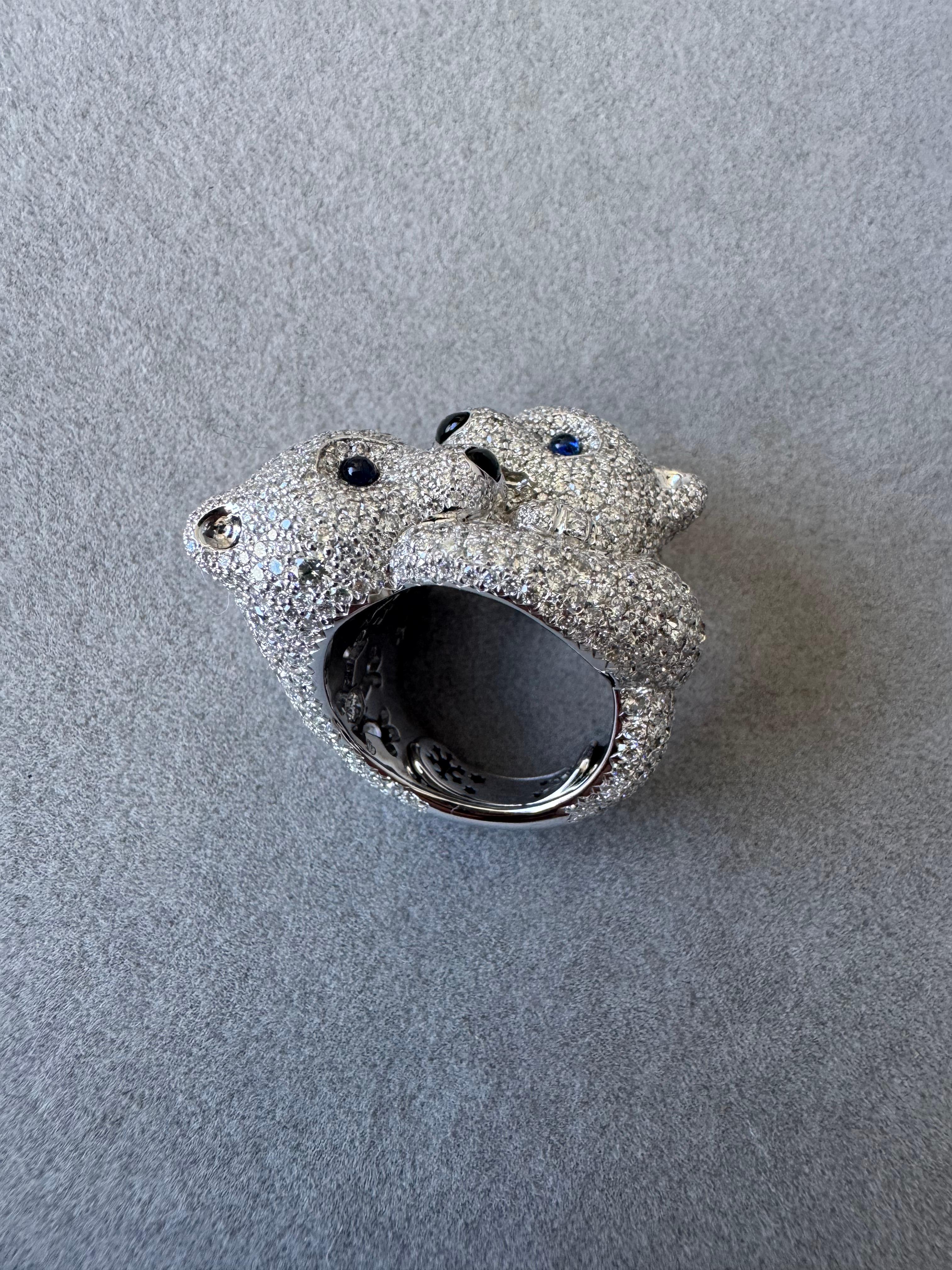 Chopard Polar Bears Diamond Pave Set Blue Sapphire Black Onyx White Gold Ring 14