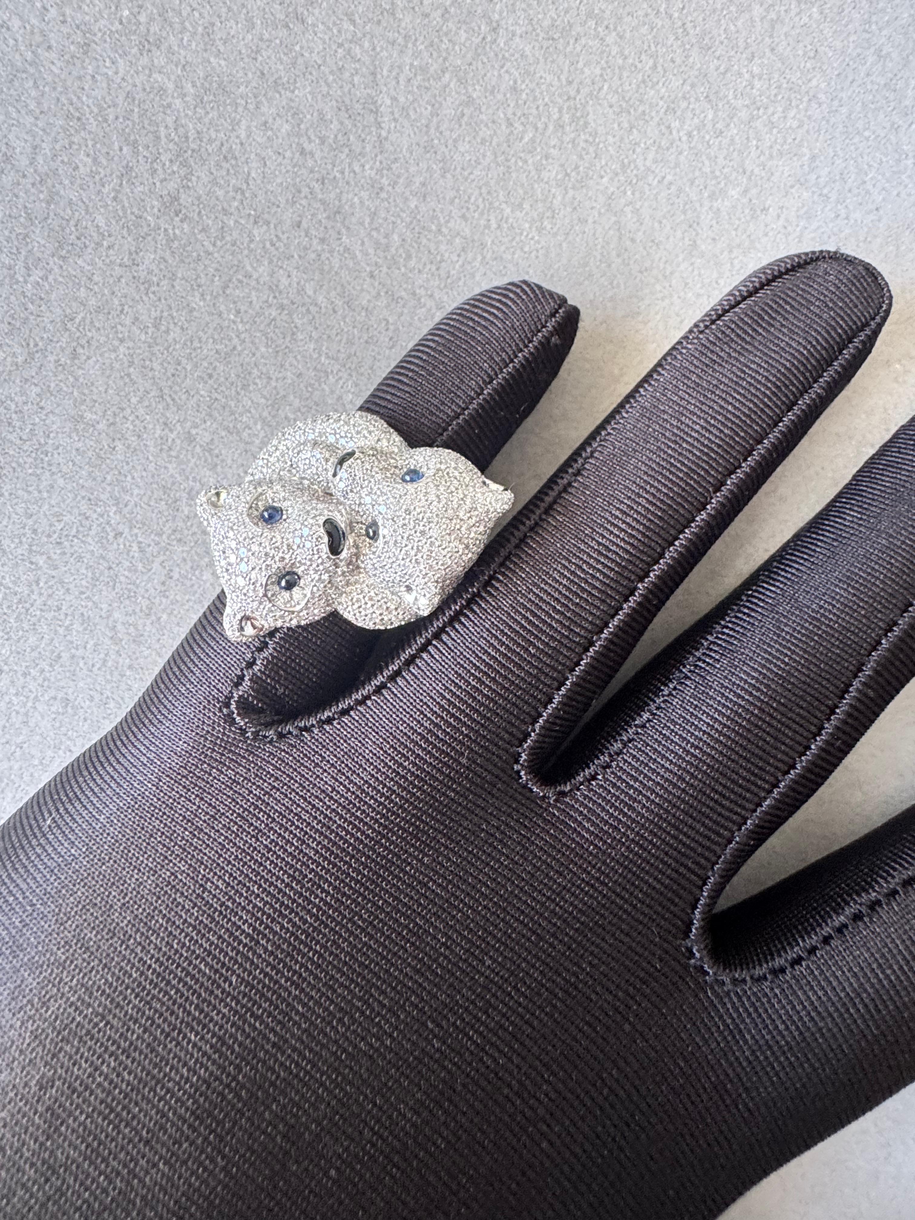 Chopard Polar Bears Diamond Pave Set Blue Sapphire Black Onyx White Gold Ring 1