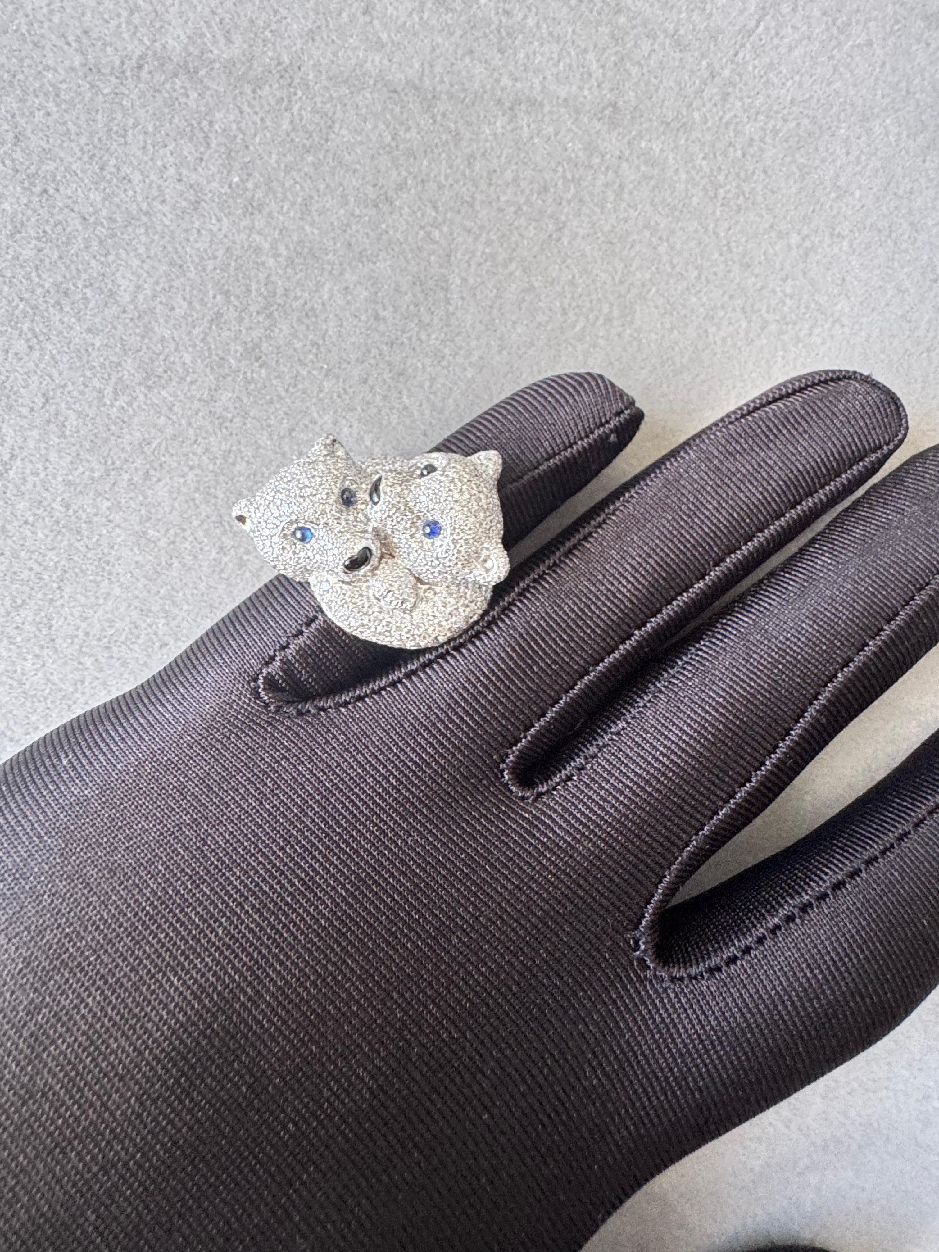 Chopard Polar Bears Diamond Pave Set Blue Sapphire Black Onyx White Gold Ring 3