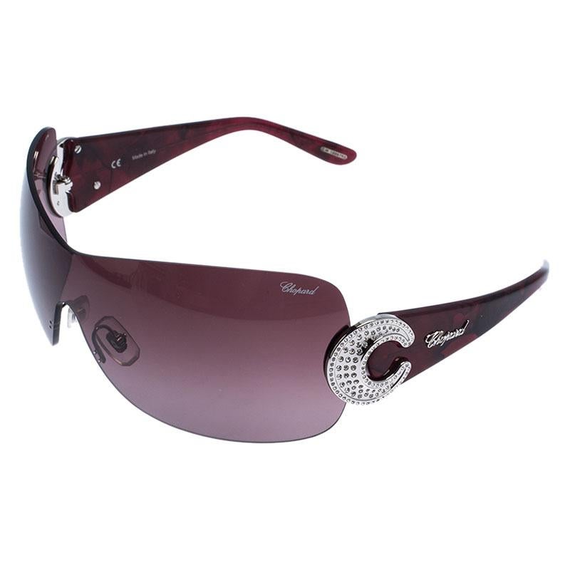 Gray Chopard Purple SCH 939S Crystal Embellished Shield Sunglasses