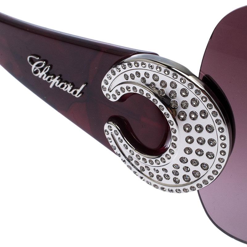 Women's Chopard Purple SCH 939S Crystal Embellished Shield Sunglasses