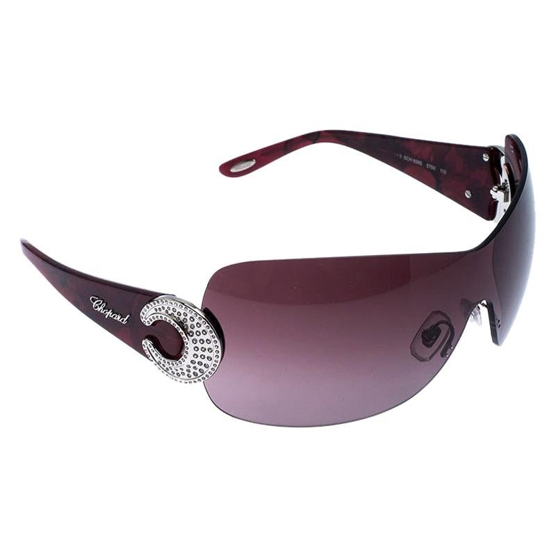 Chopard Purple SCH 939S Crystal Embellished Shield Sunglasses