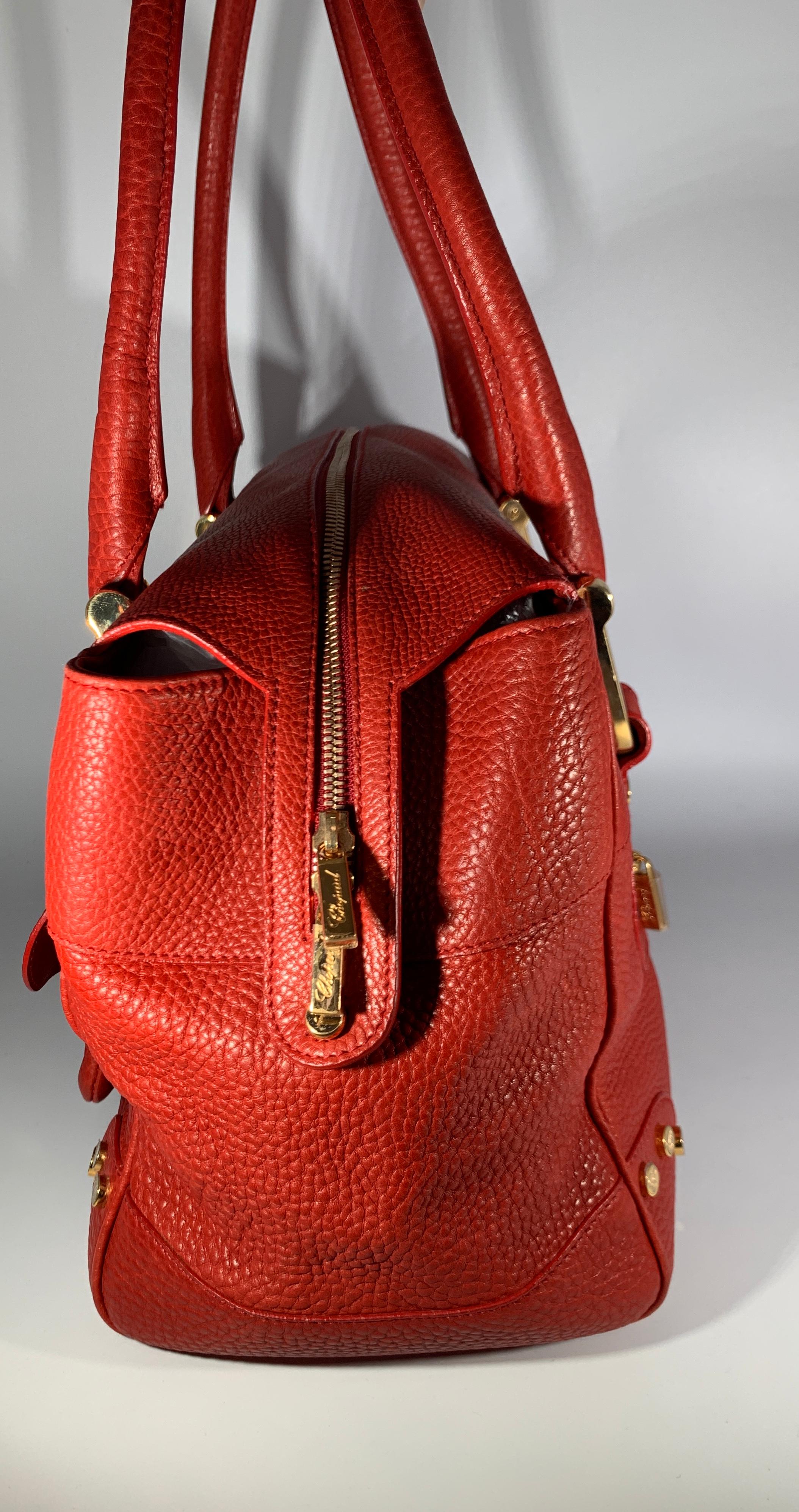 Chopard Red Leather Large Handbag,  happy diamond series heart closure.  3
