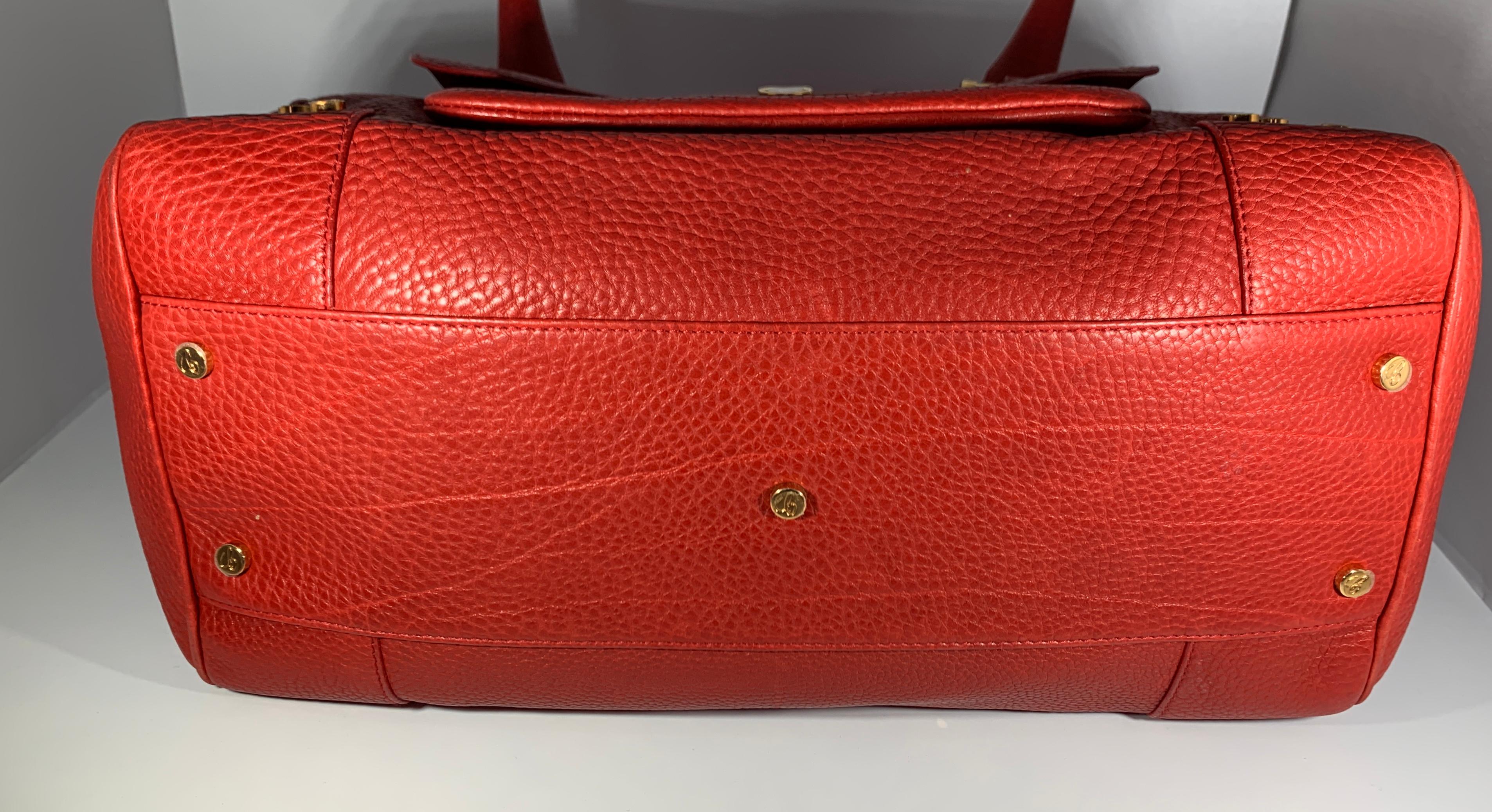 Chopard Red Leather Large Handbag,  happy diamond series heart closure.  In Excellent Condition In New York, NY