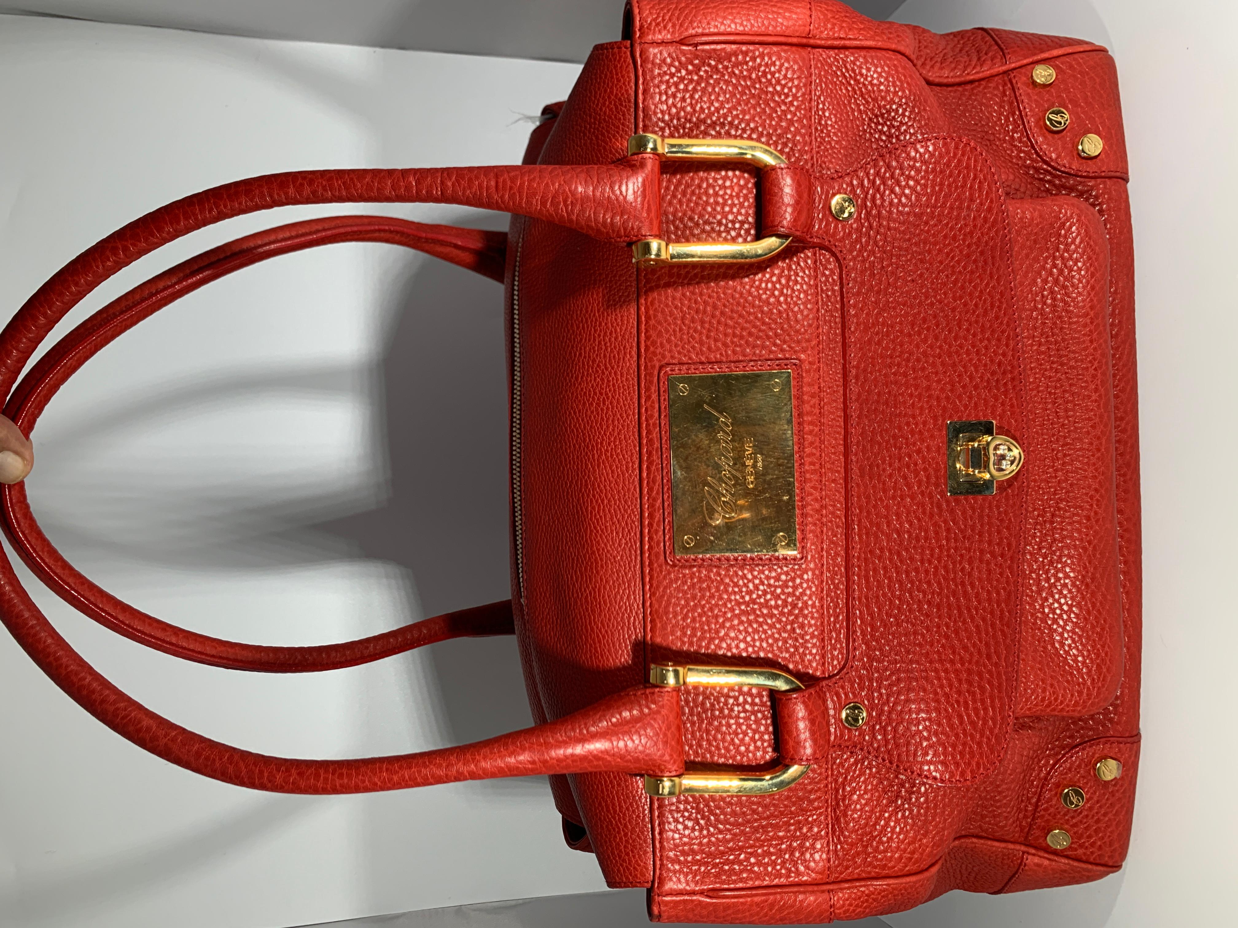 Women's Chopard Red Leather Large Handbag,  happy diamond series heart closure. 