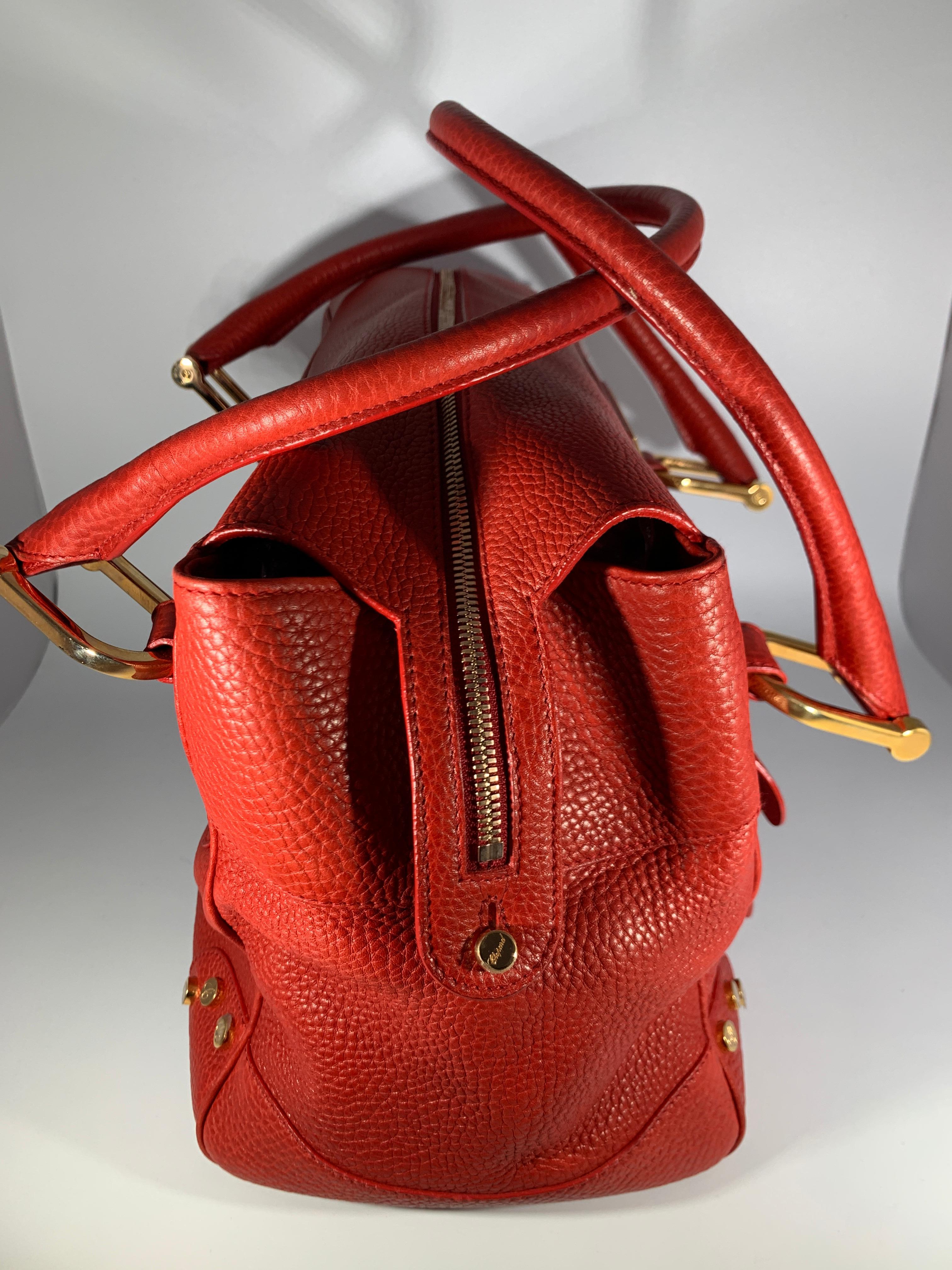 Chopard Red Leather Large Handbag,  happy diamond series heart closure.  1
