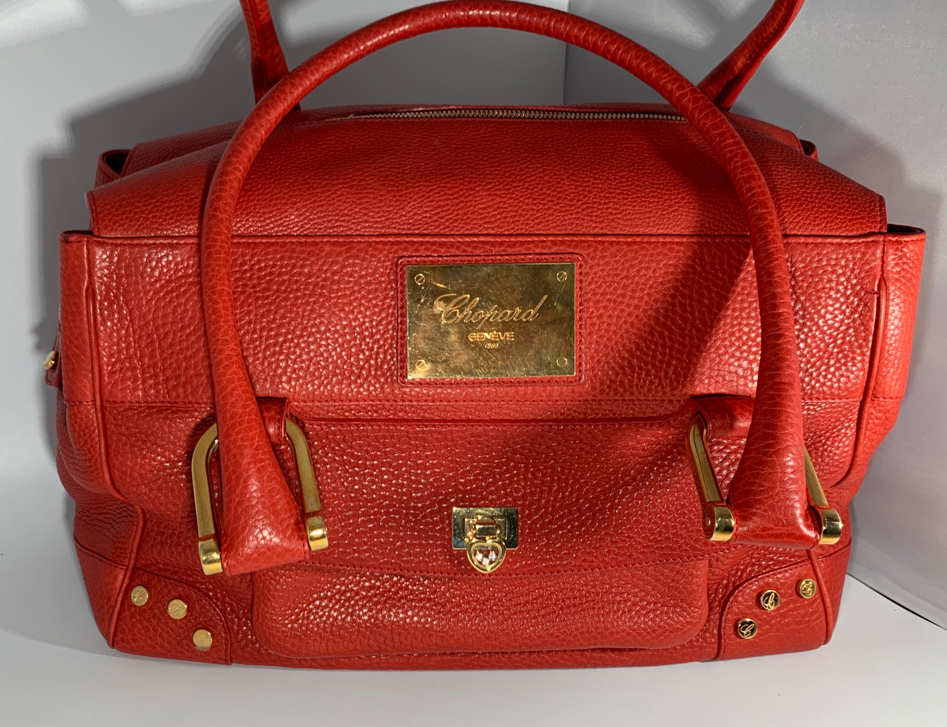 Chopard Red Leather Large Handbag,  happy diamond series heart closure.  2