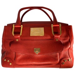 Chopard Red Leather Large Handbag,  happy diamond series heart closure.