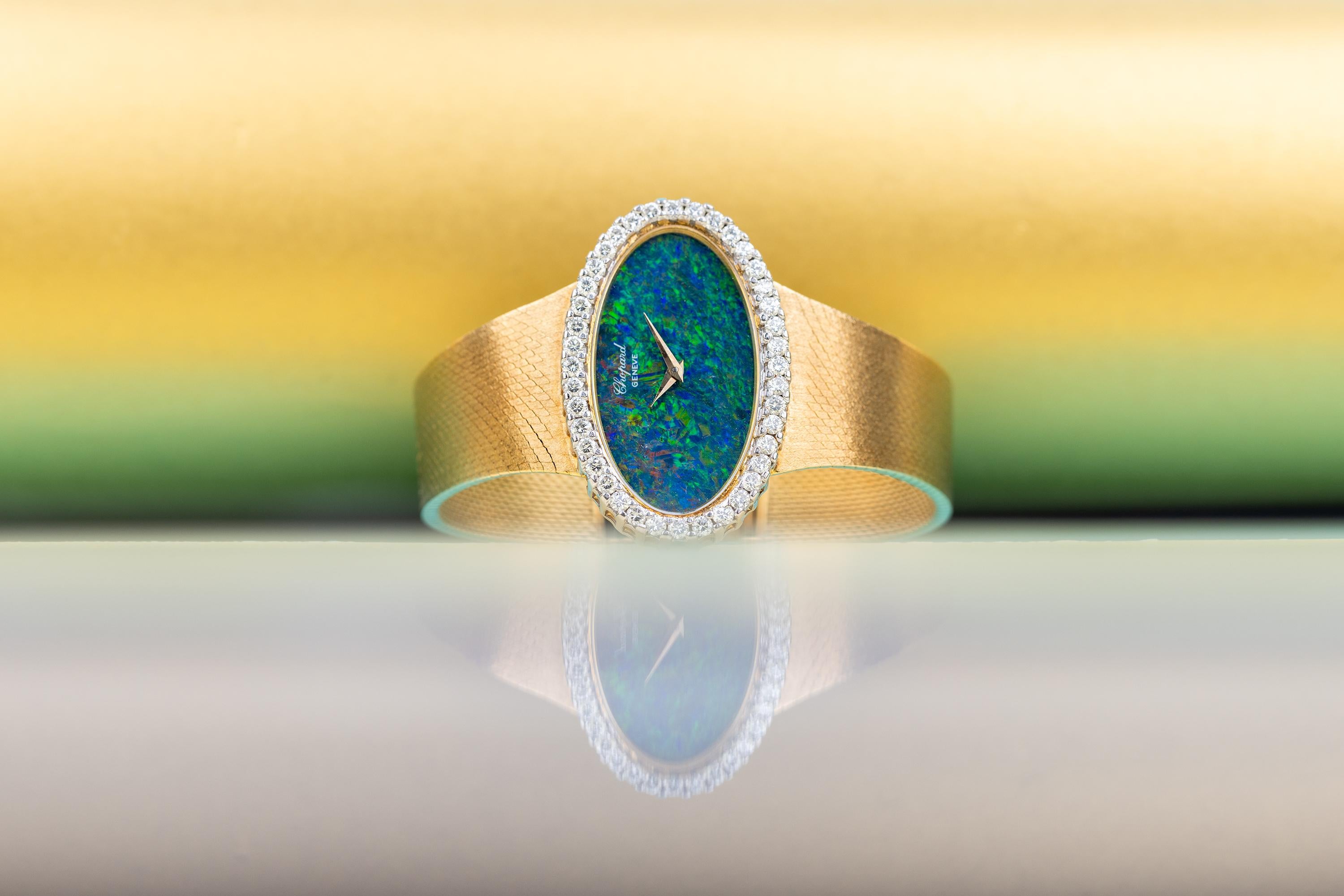 Chopard | REF. 5053 1 | Rare Opal Dial & Large Diamond Bezel | Oblong Case | 18k In Excellent Condition For Sale In London, GB
