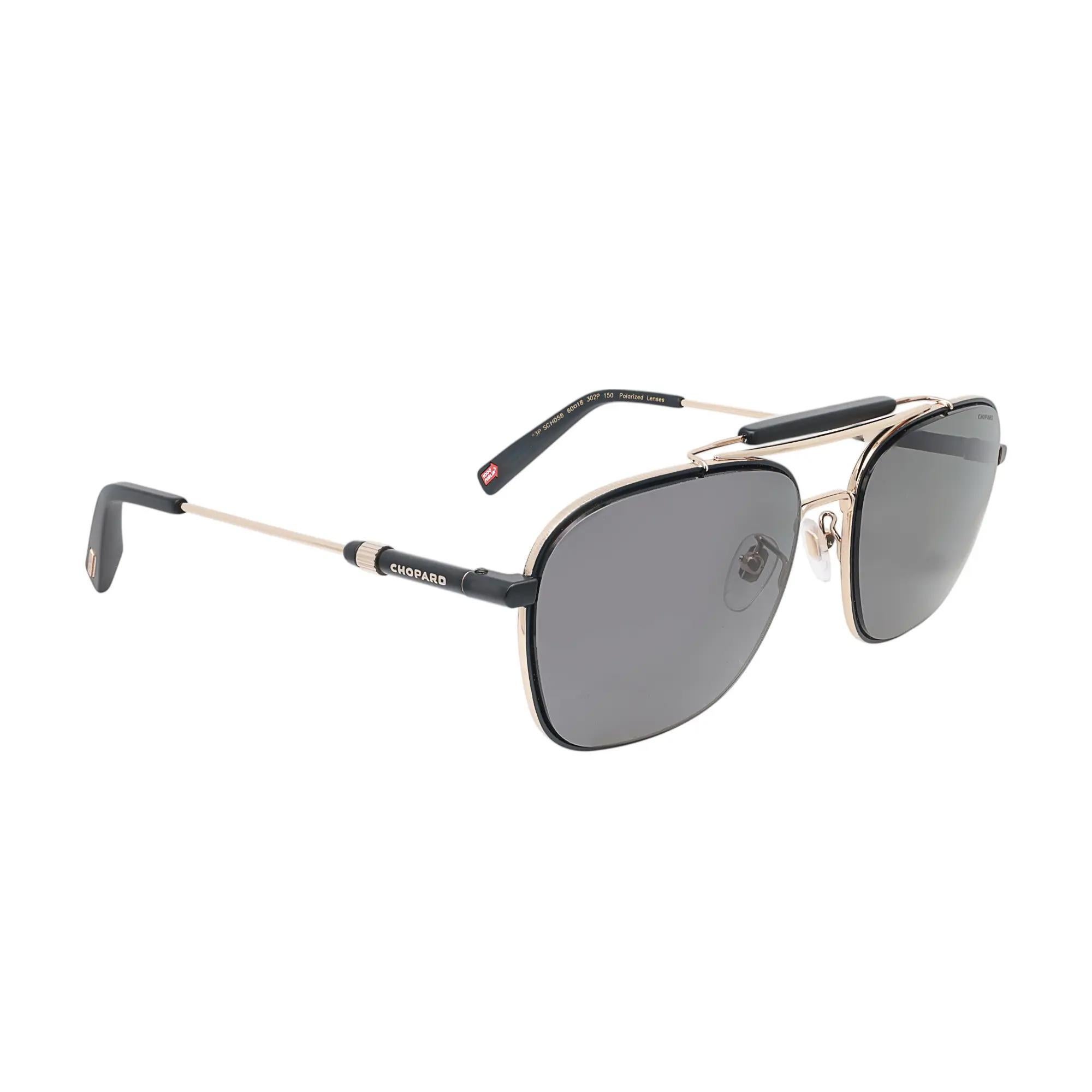 Gris Chopard Rose Gold Black Metal With Polarized Smoke Lens Sunglasses 95221-0542 en vente