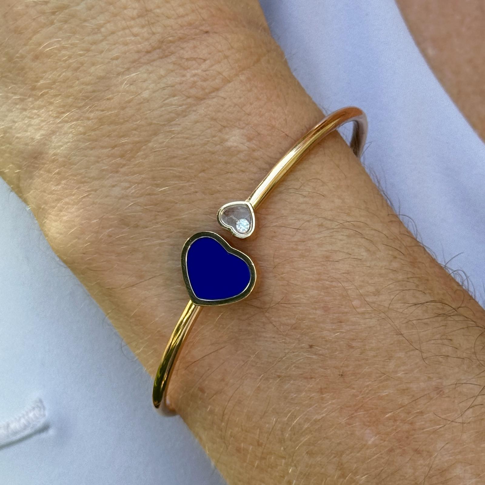 Cabochon Chopard Rose Gold Happy Hearts Diamond & Blue Stone Flexible Bangle. For Sale