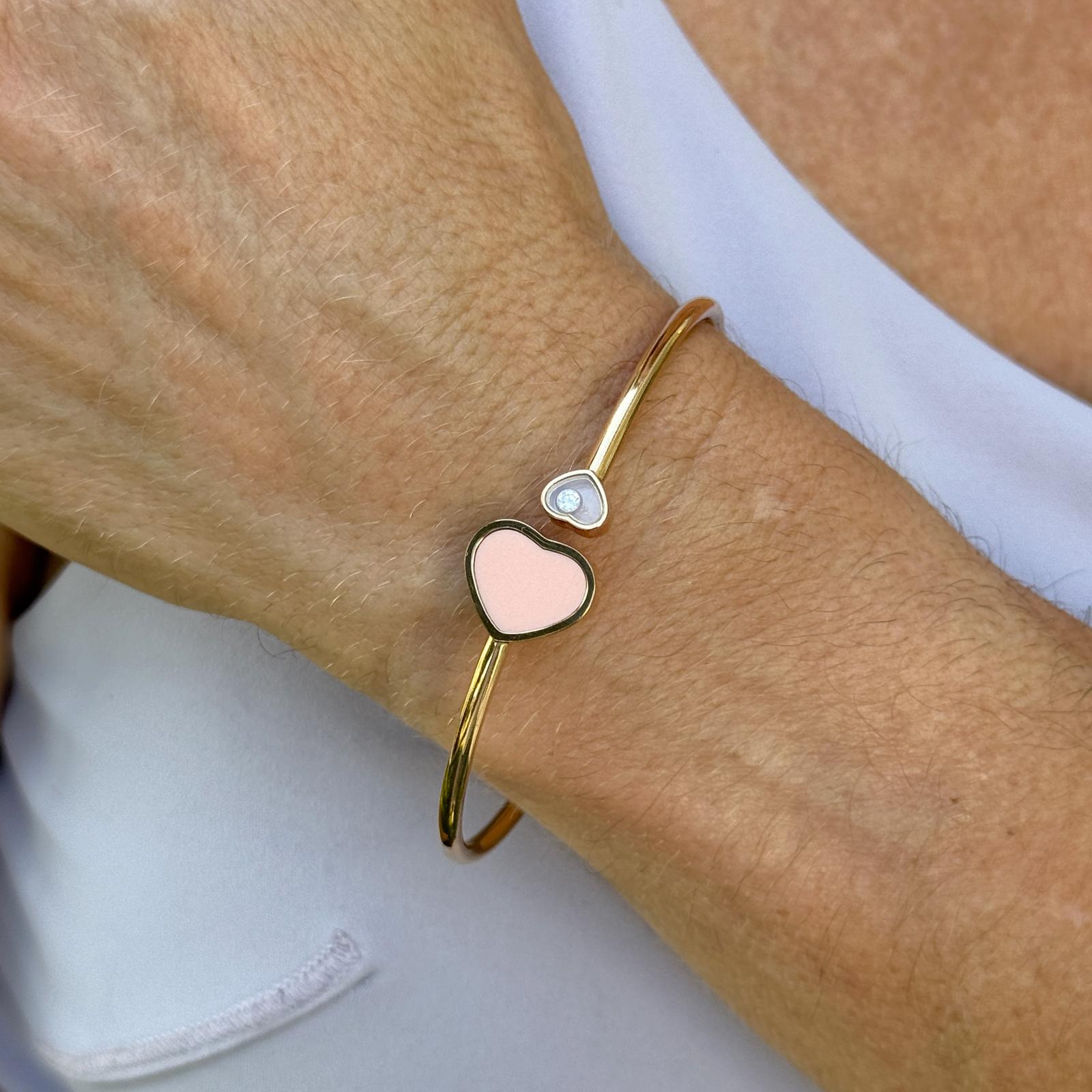 Chopard Rose Gold Happy Hearts Diamond & Rose Stone Flexible Modern Bangle In Excellent Condition For Sale In Boca Raton, FL