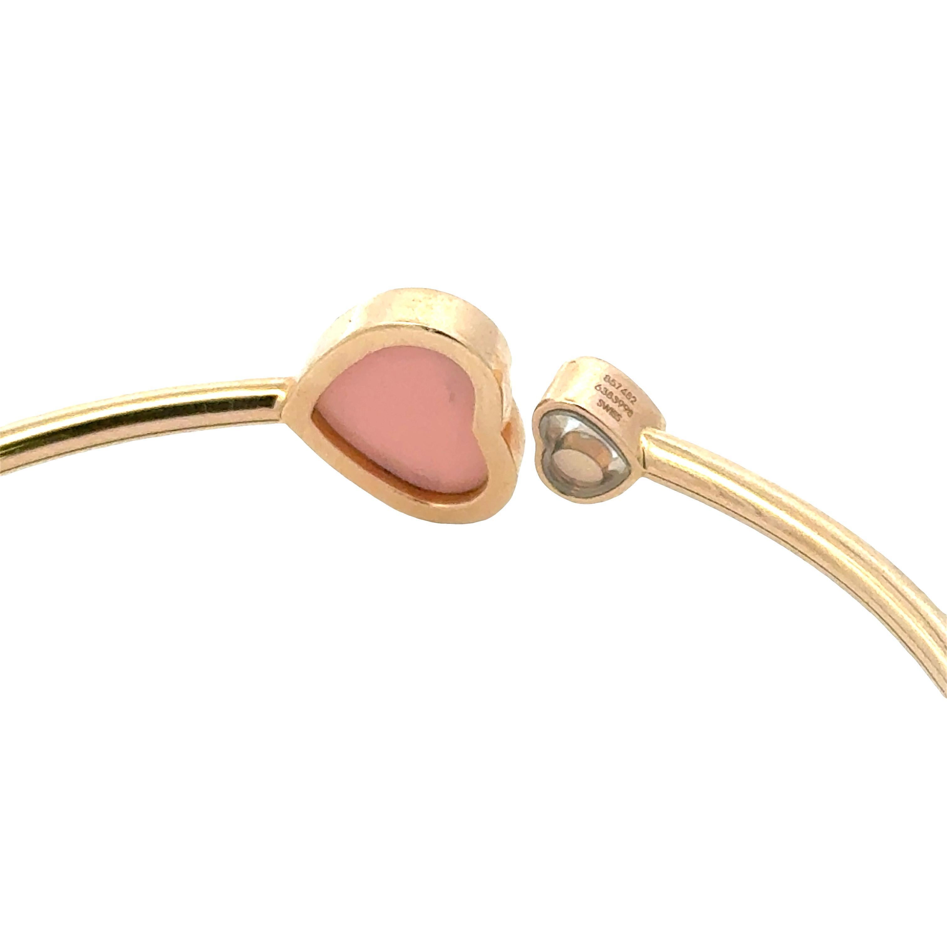 Women's Chopard Rose Gold Happy Hearts Diamond & Rose Stone Flexible Modern Bangle For Sale